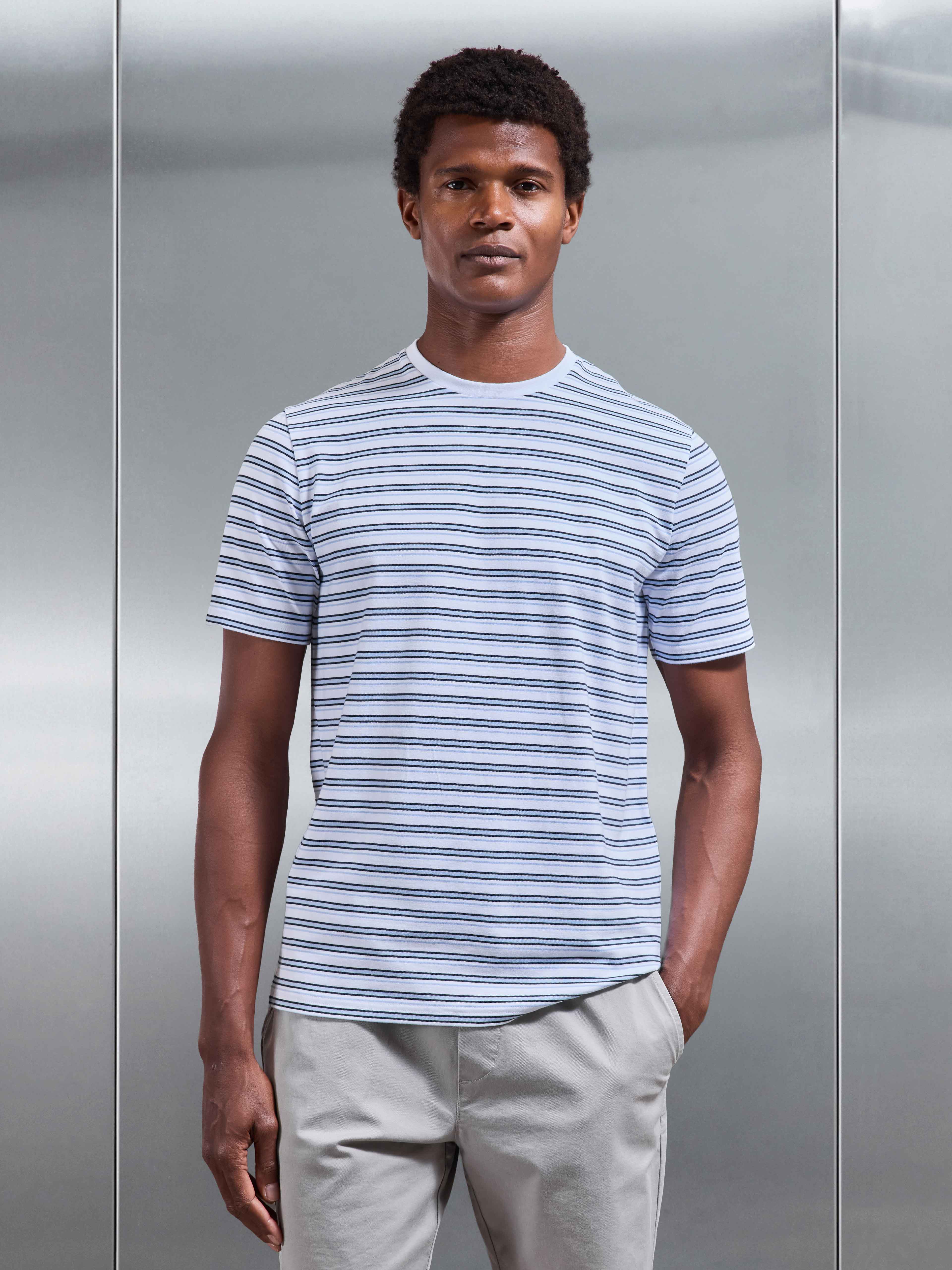 Porto Stripe T-Shirt in White Light Blue