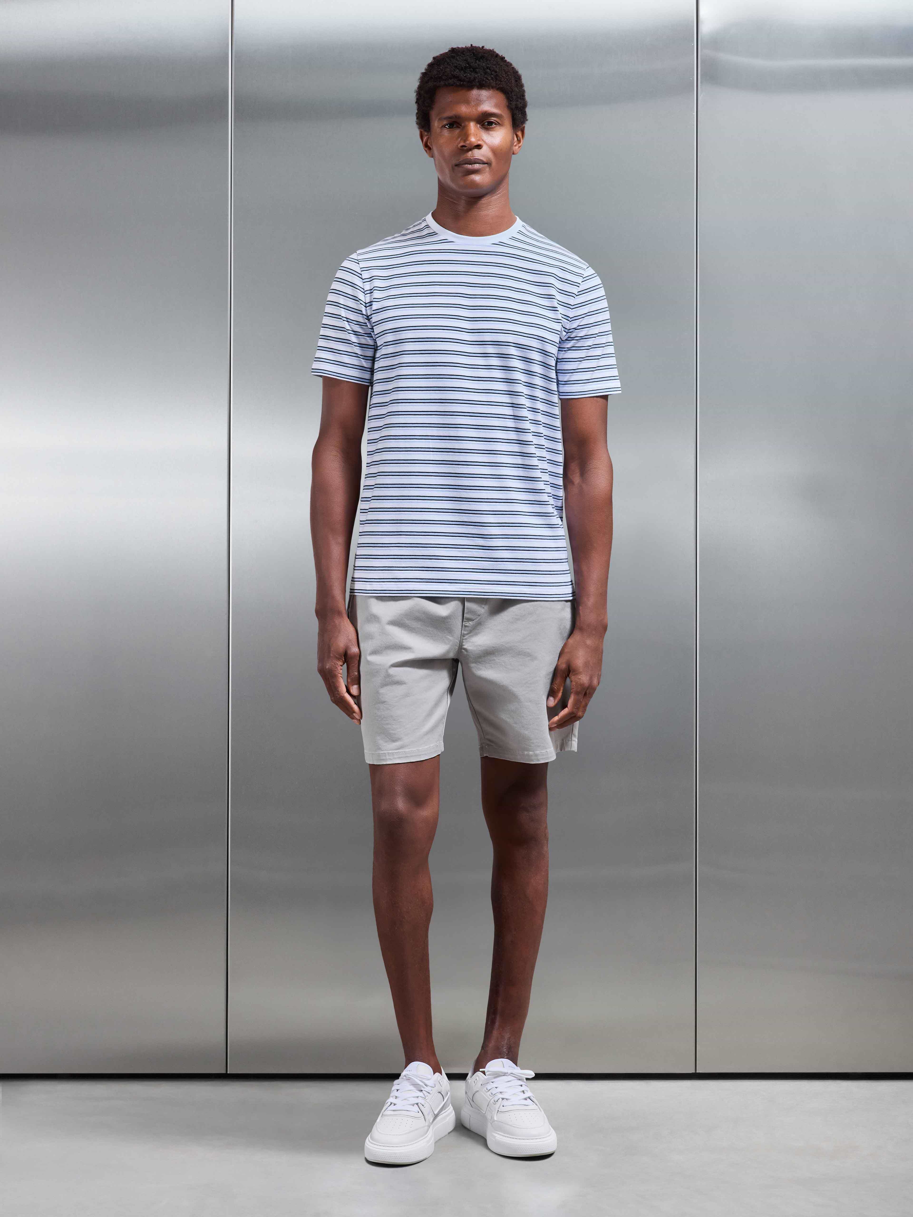 Mens Porto Stripe T-Shirt in White Light Blue