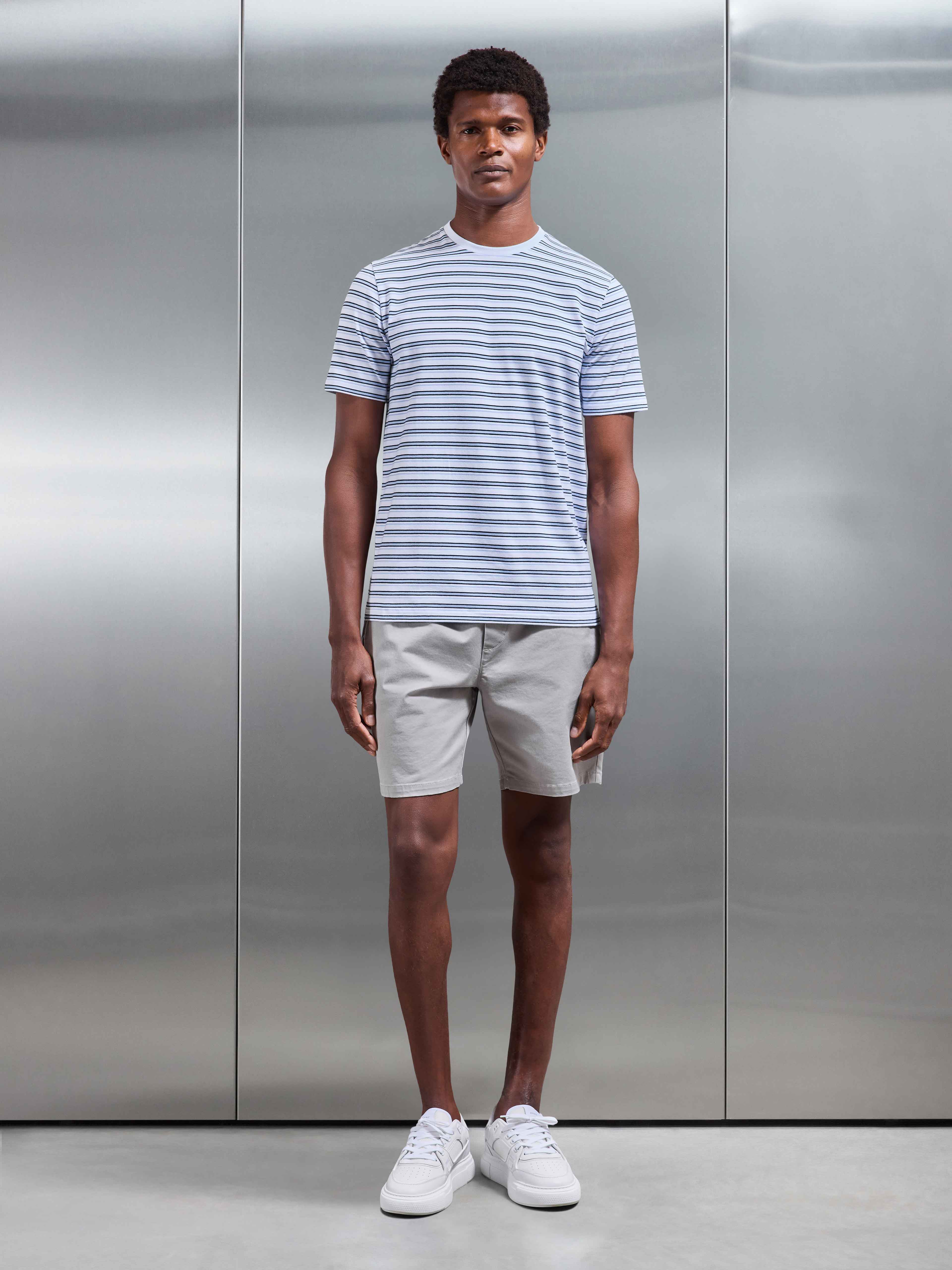Mens Porto Stripe T-Shirt in White Light Blue