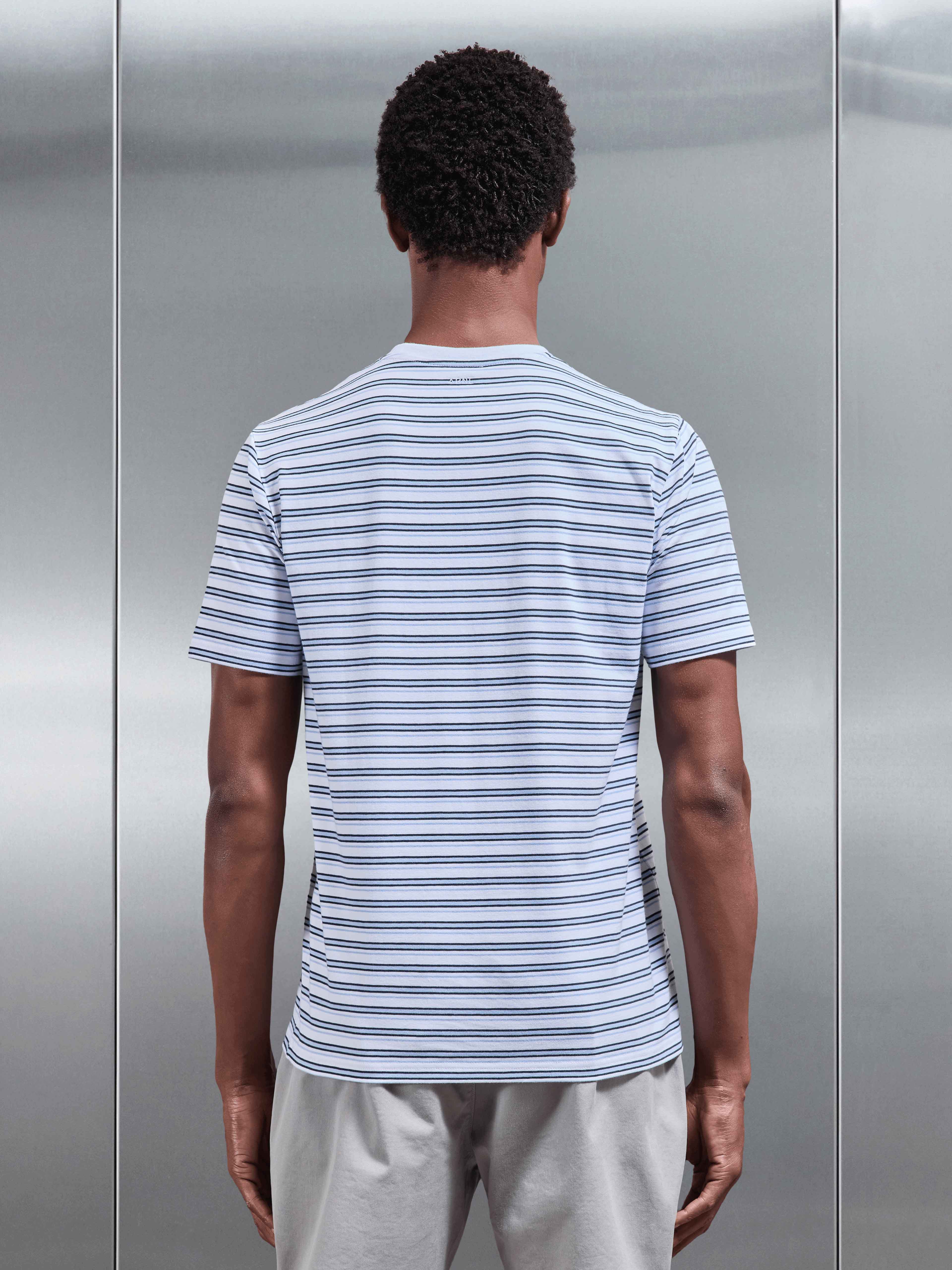 Mens Porto Stripe T-Shirt in White Light Blue