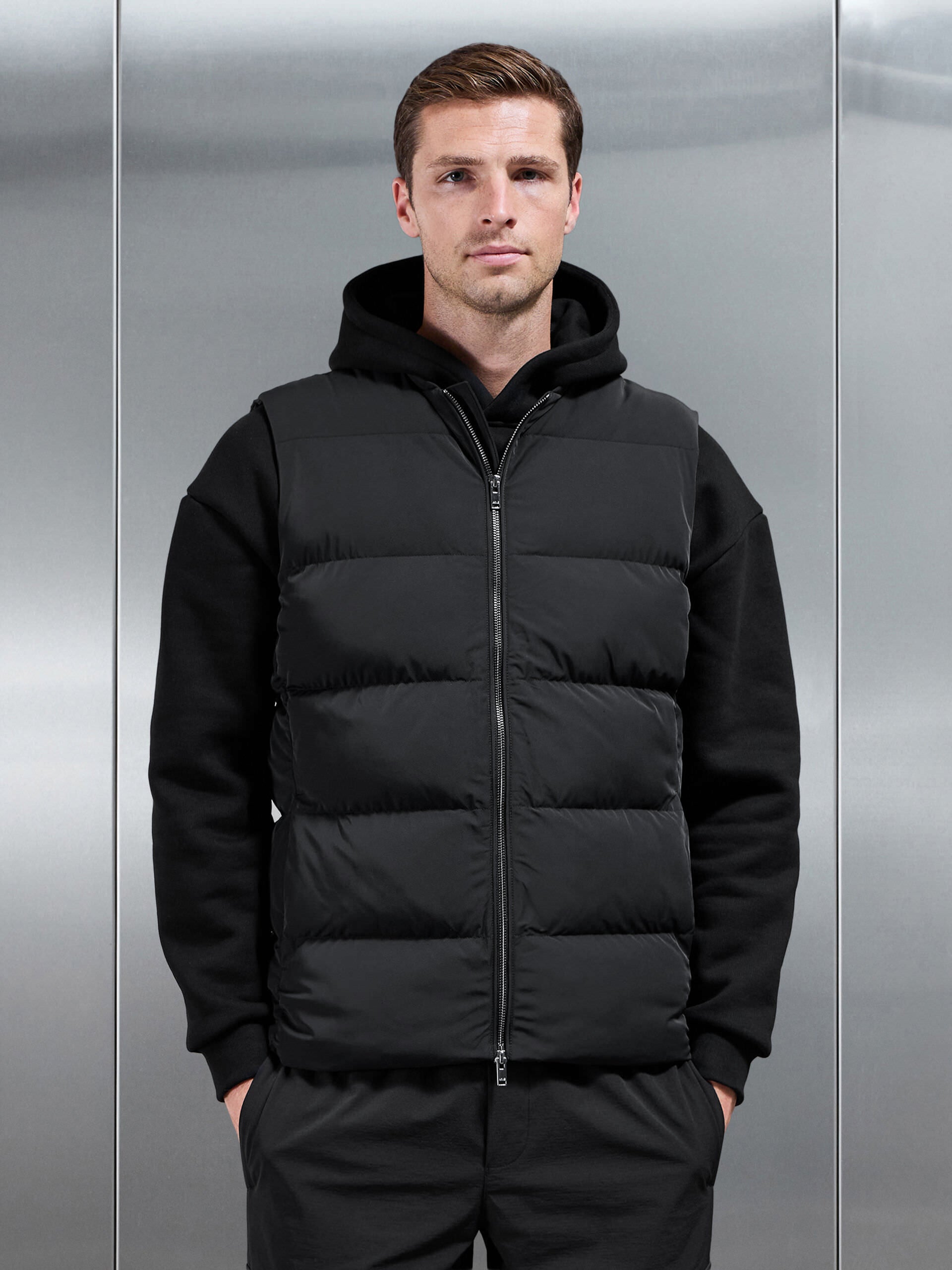 Mens Quilted Bomber Gilet in Black