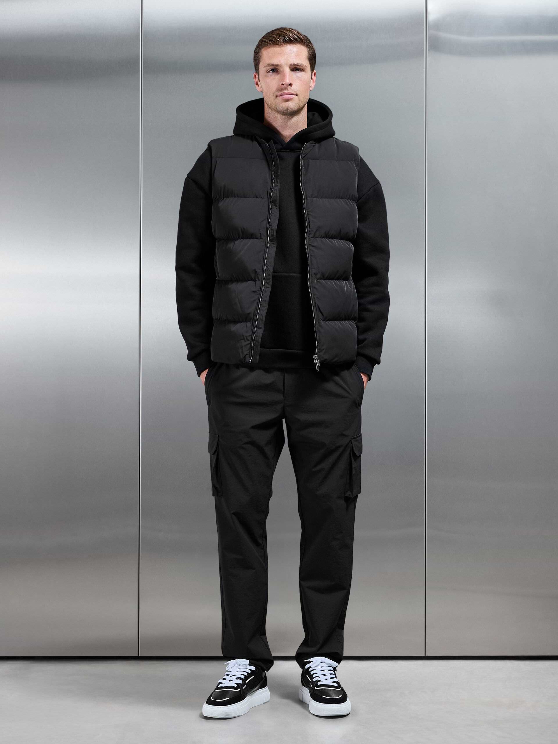 Mens Quilted Bomber Gilet in Black