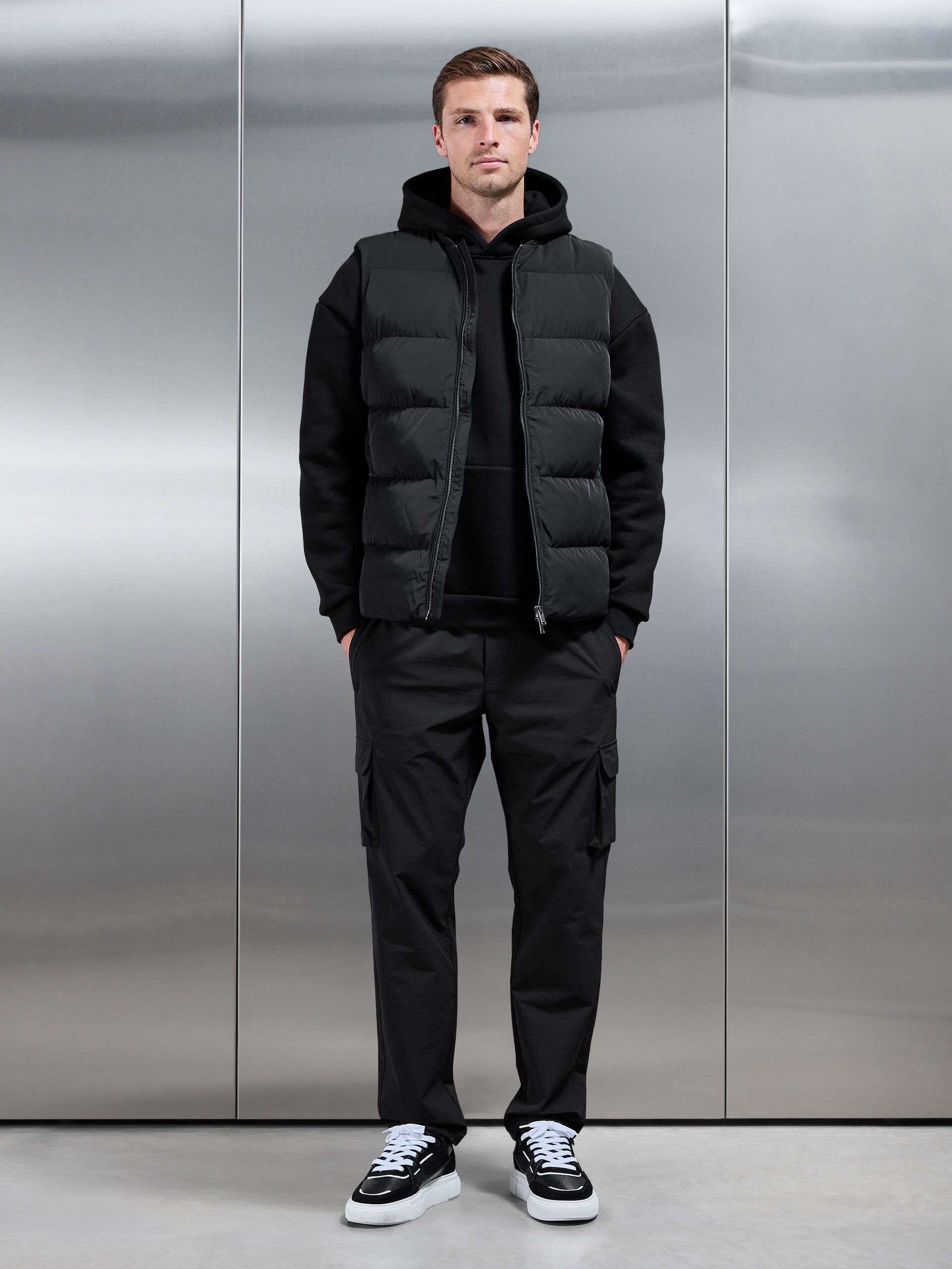 Mens Quilted Bomber Gilet in Black