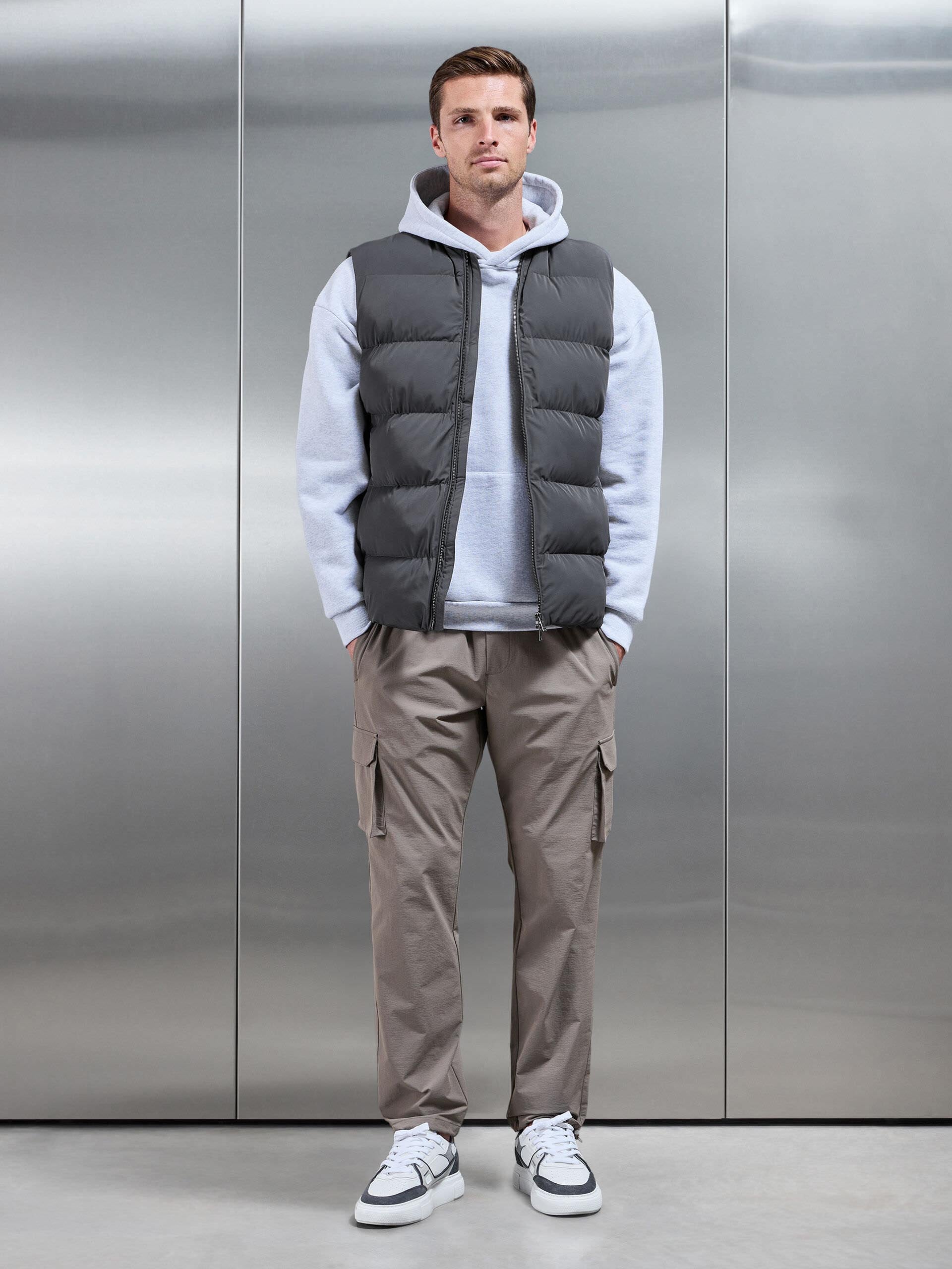 Mens Quilted Bomber Gilet in Grey