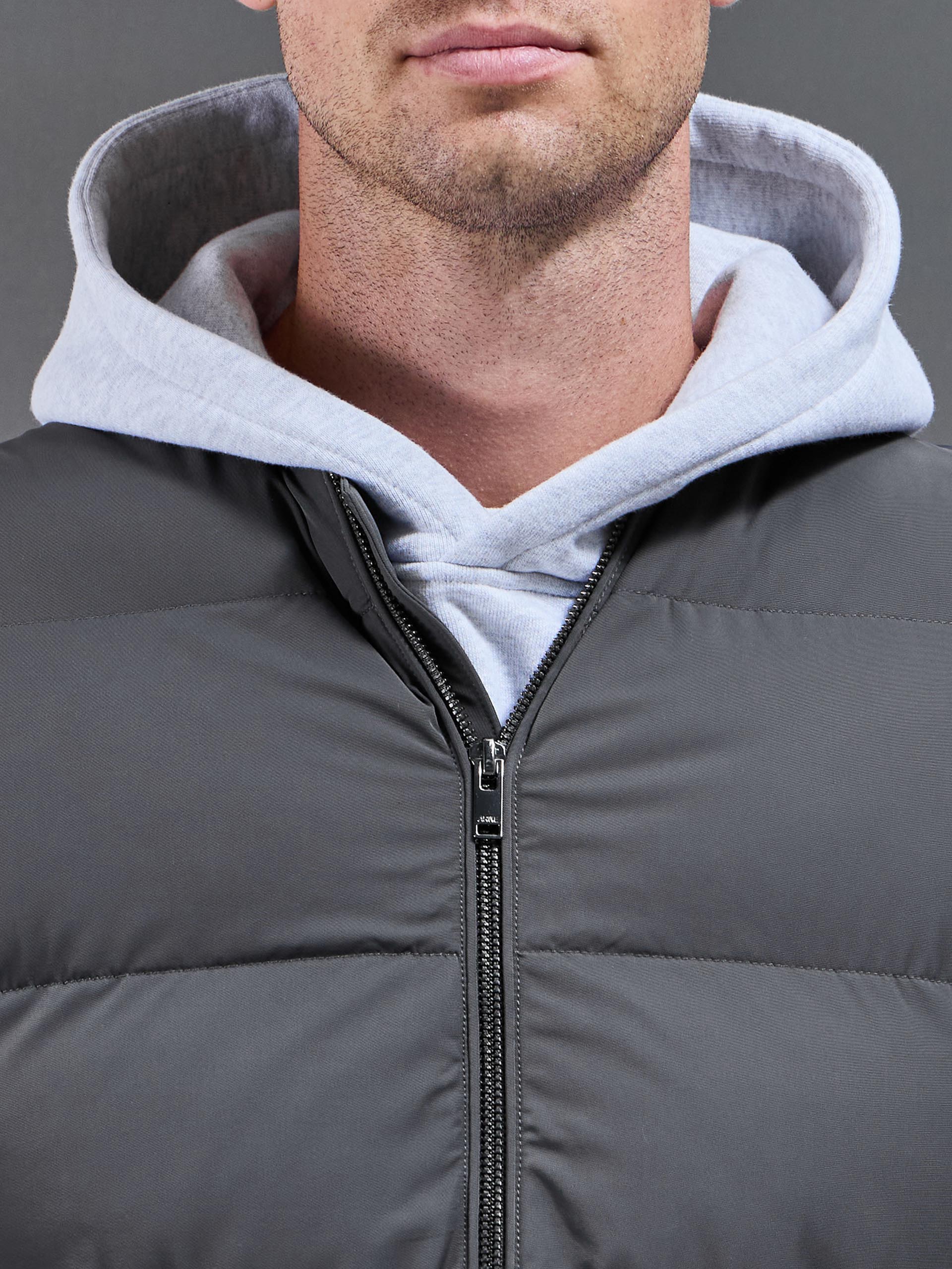 Mens Quilted Bomber Gilet in Grey