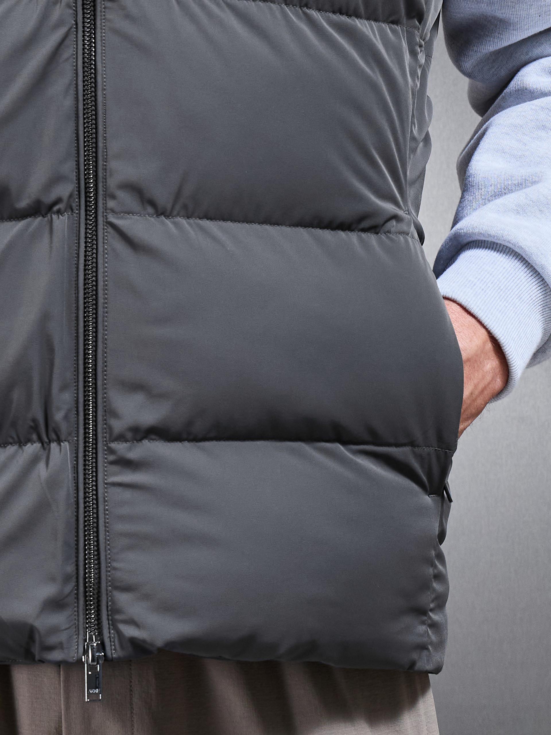 Mens Quilted Bomber Gilet in Grey