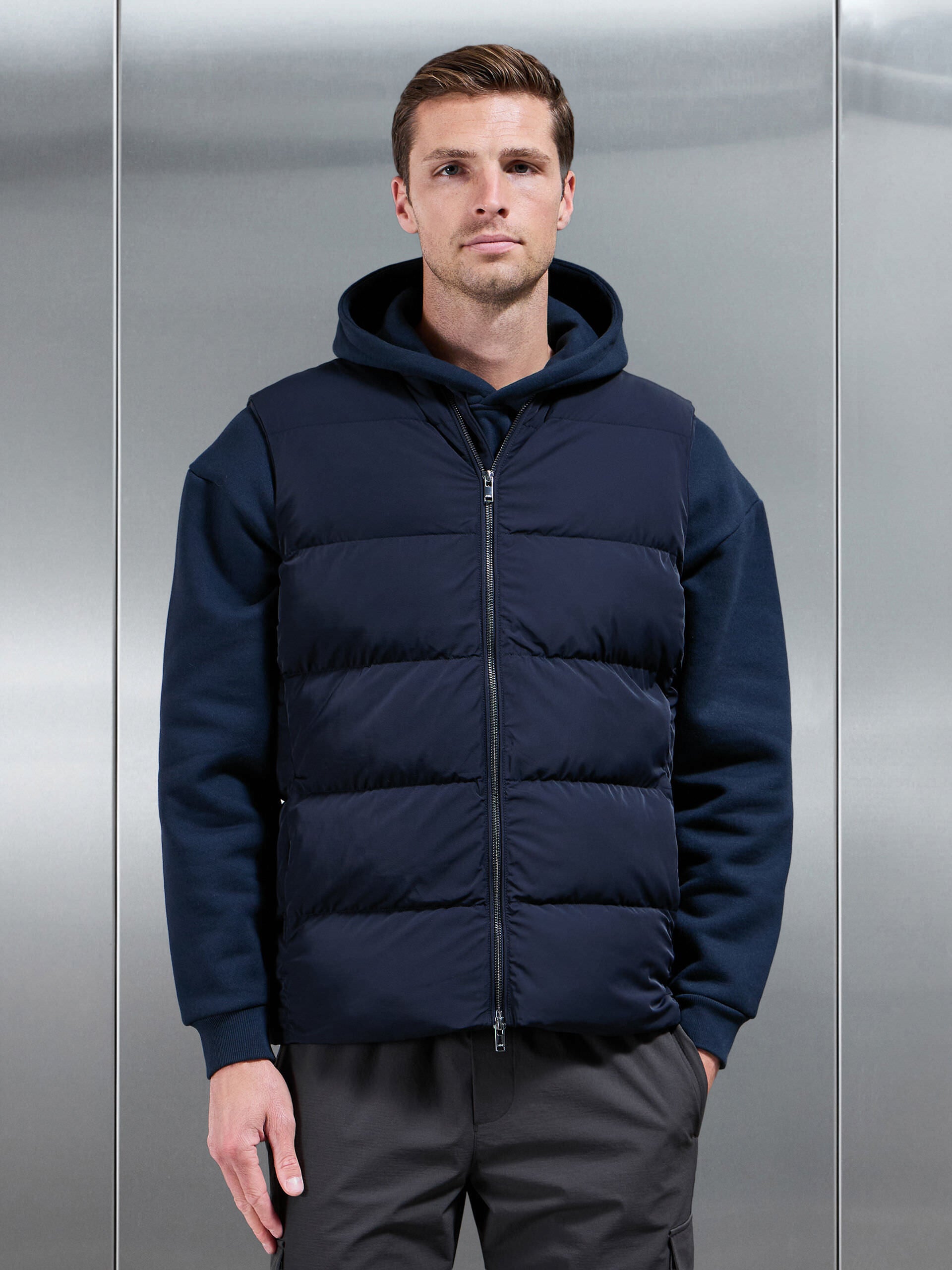 Mens Quilted Bomber Gilet in Navy