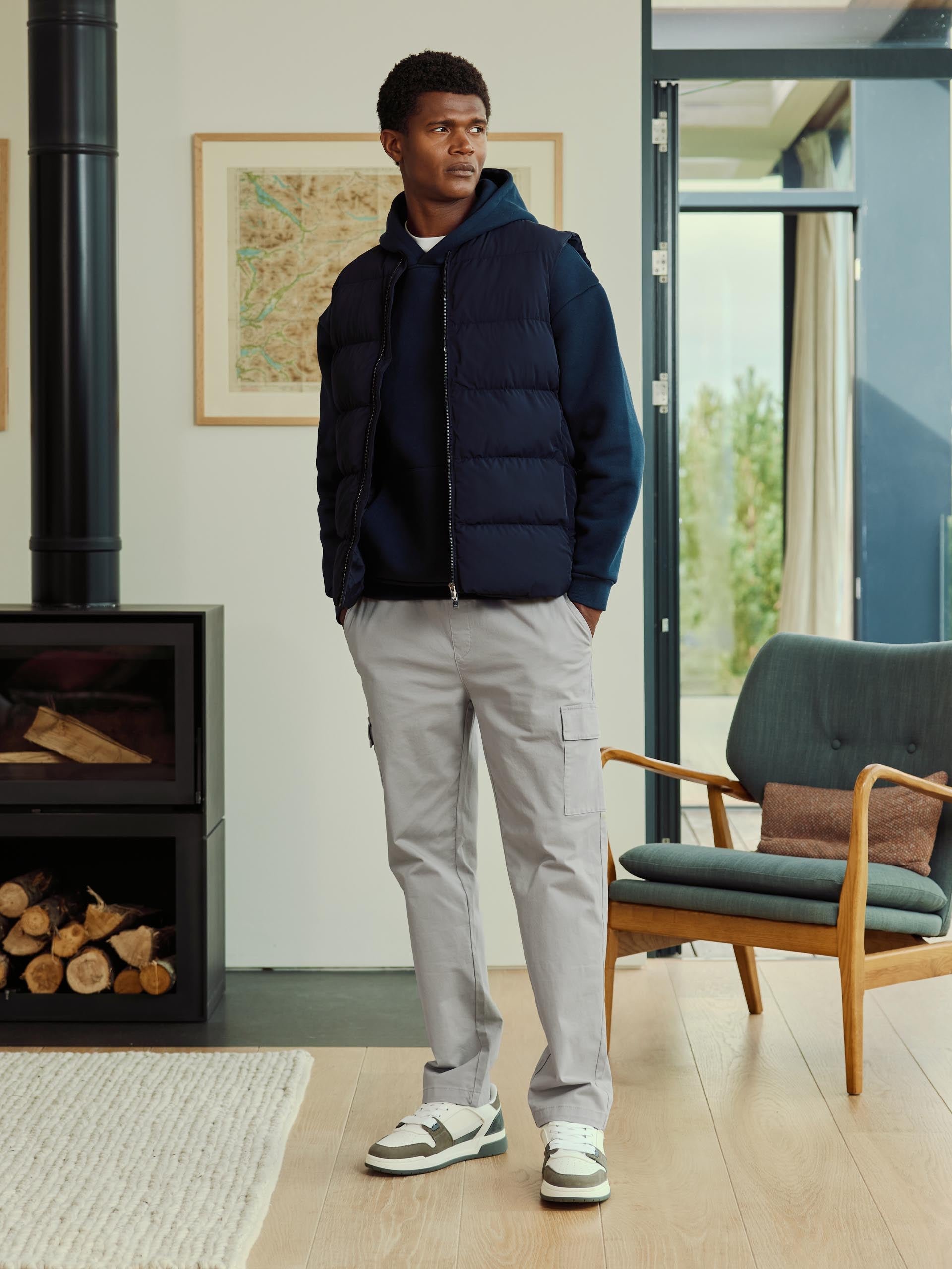Mens Quilted Bomber Gilet in Navy