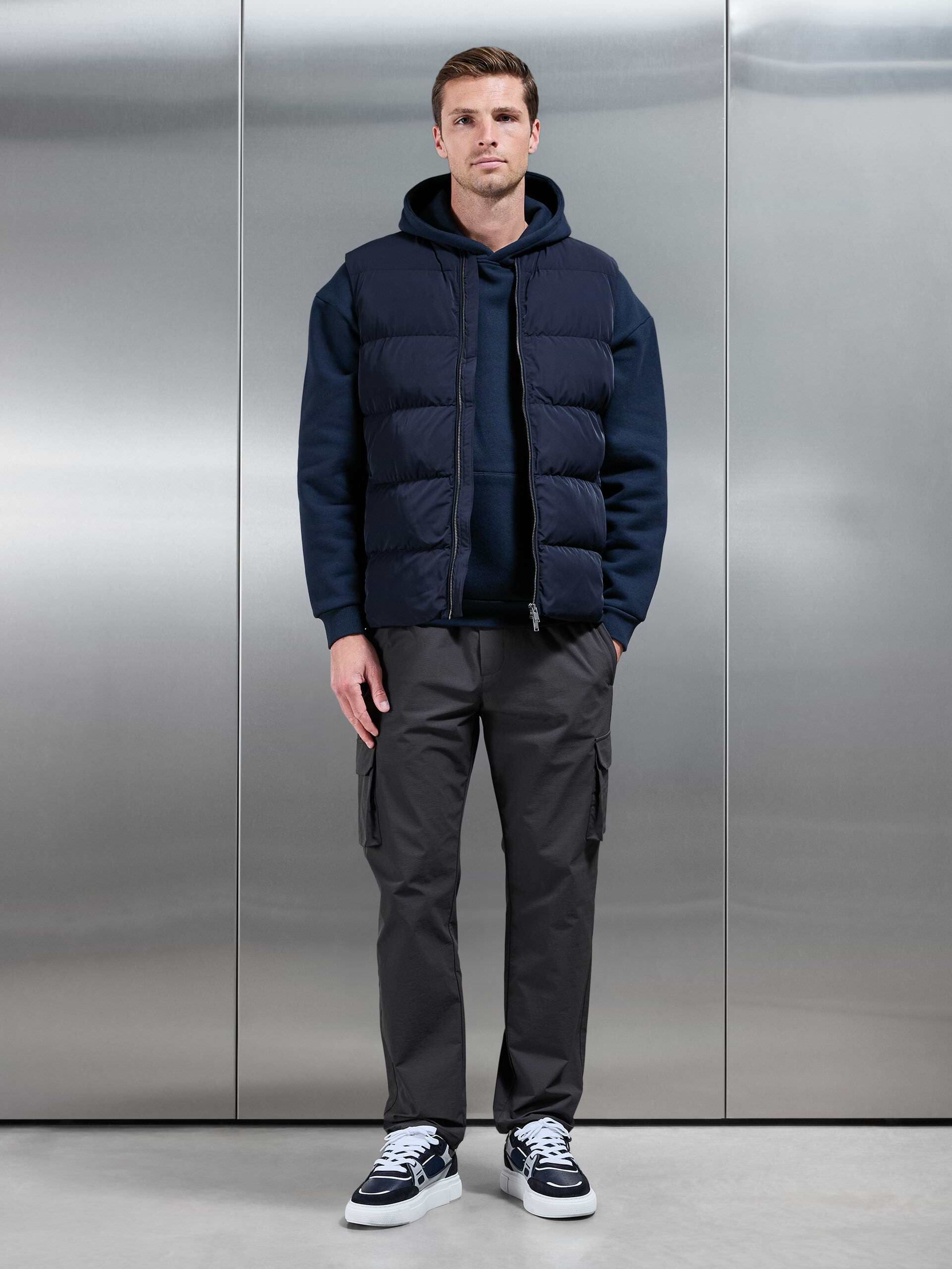 Quilted Bomber Gilet in Navy