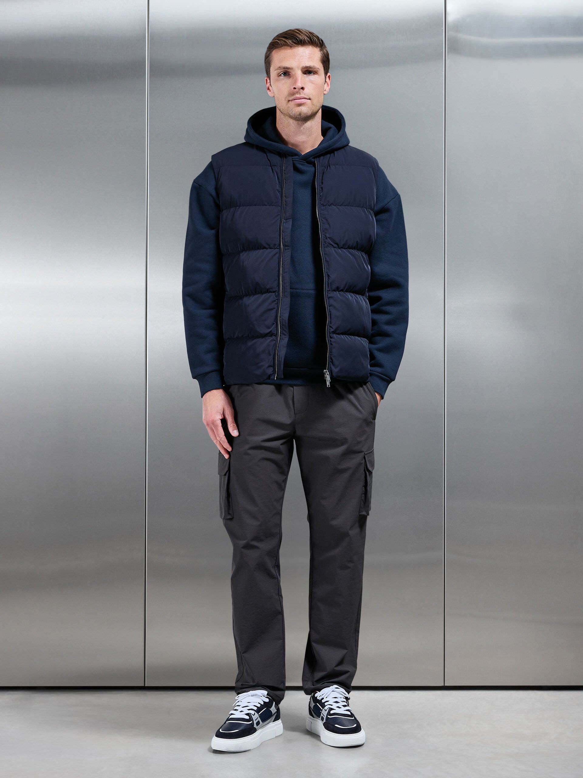 Mens Quilted Bomber Gilet in Navy