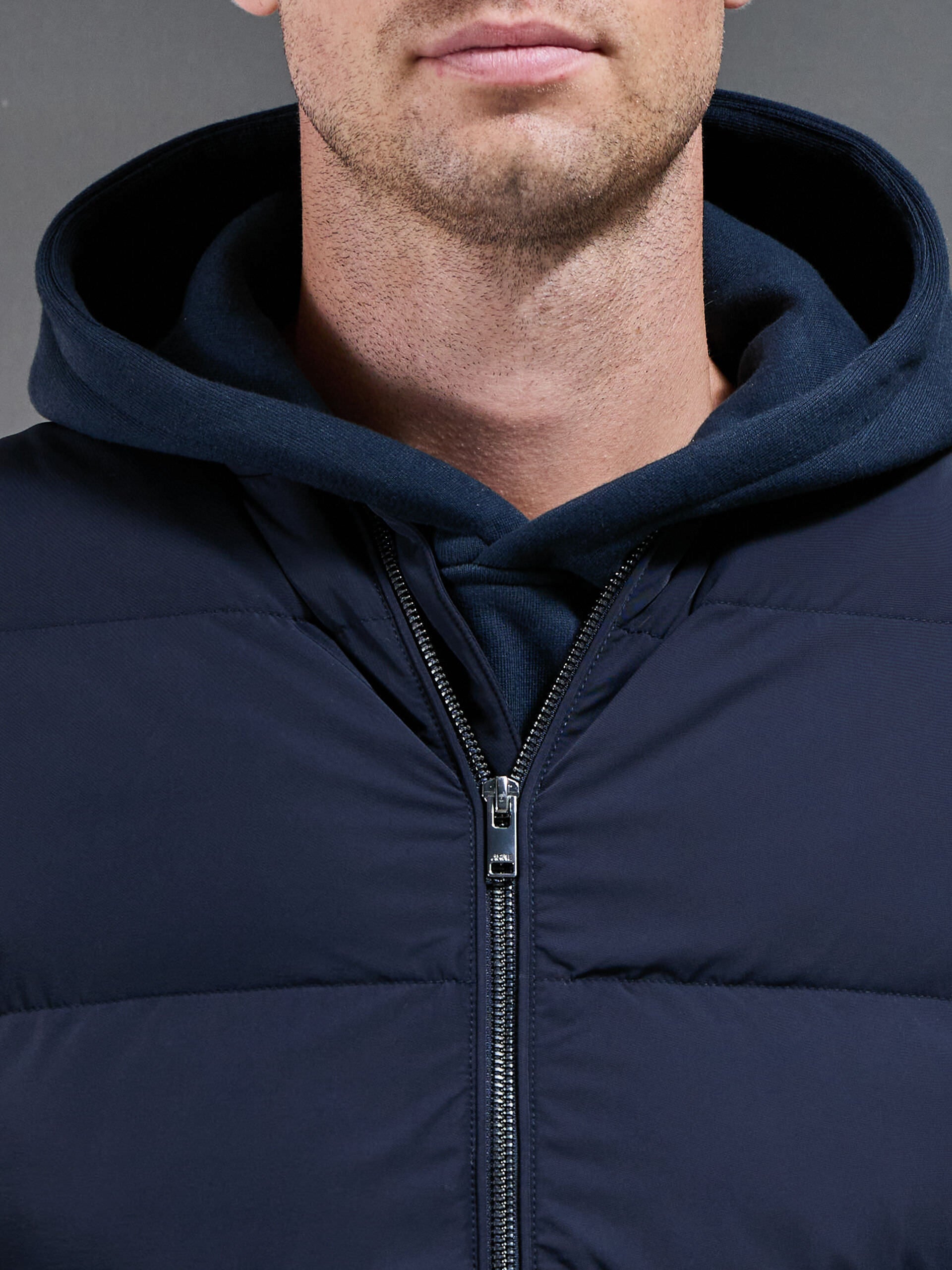 Mens Quilted Bomber Gilet in Navy