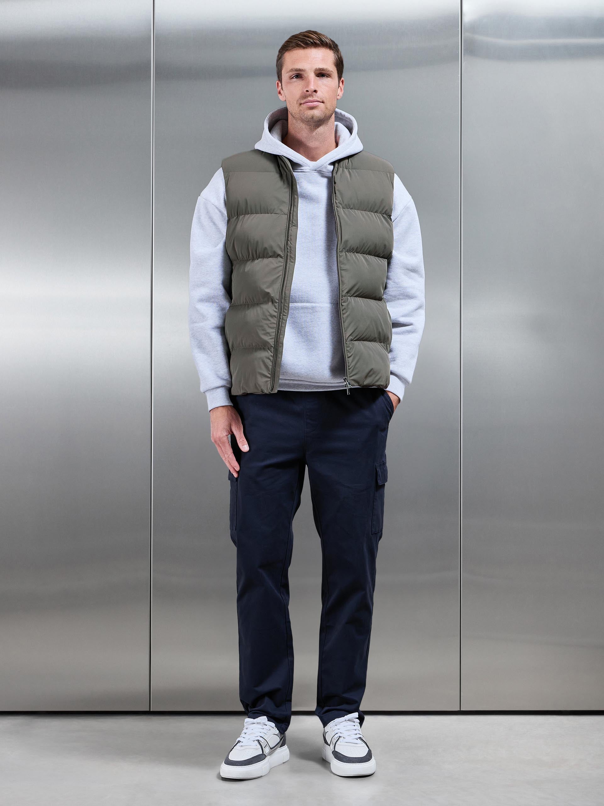 Mens Quilted Bomber Gilet in Olive