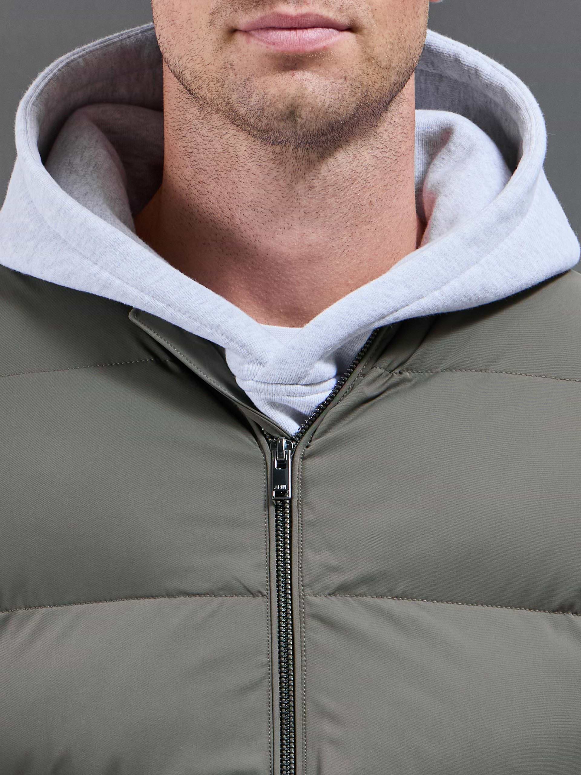 Quilted Bomber Gilet in Olive