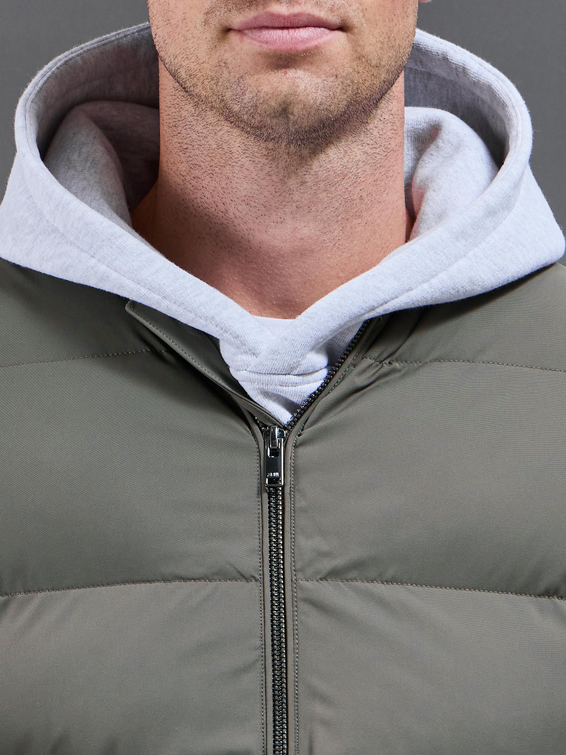 Mens Quilted Bomber Gilet in Olive