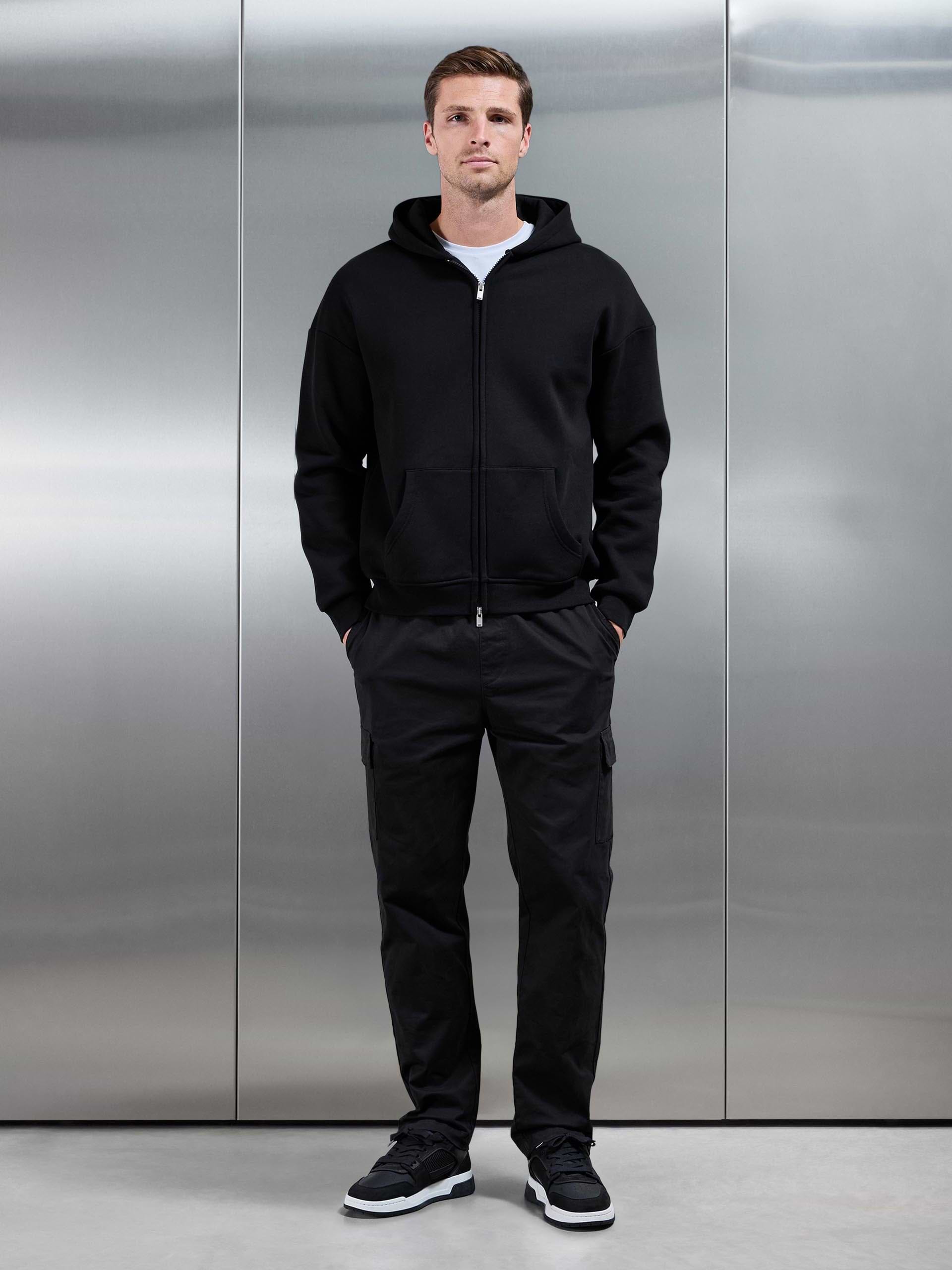 Mens Relaxed Fit Cotton Cargo Pant In Black