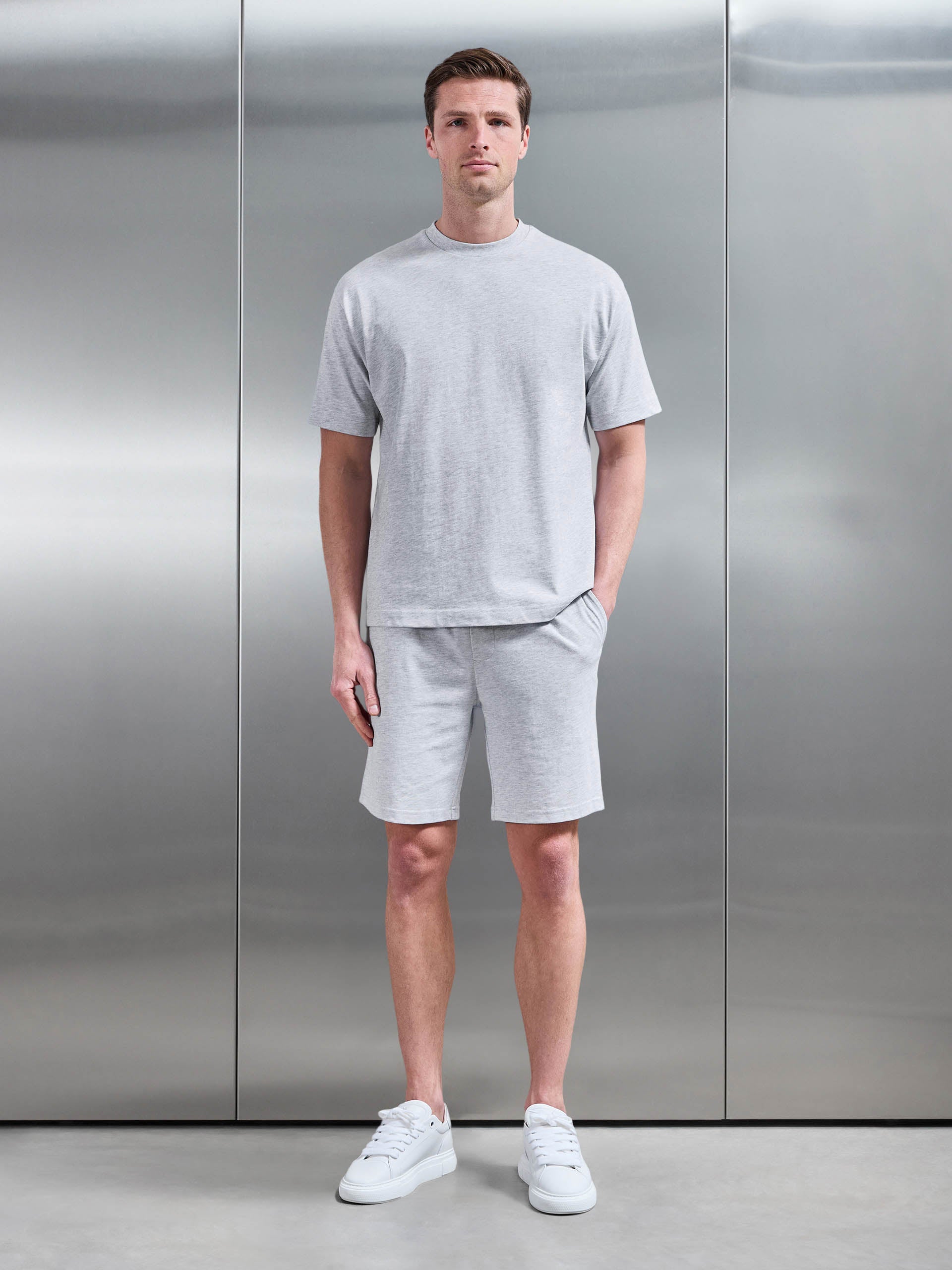 Mens Relaxed Fit Cotton T-Shirt in Grey Marl