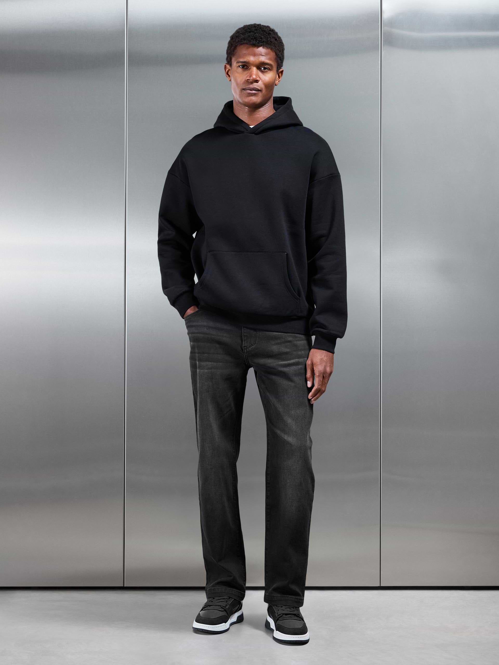 Mens Relaxed Fit Denim Jeans in Black Wash