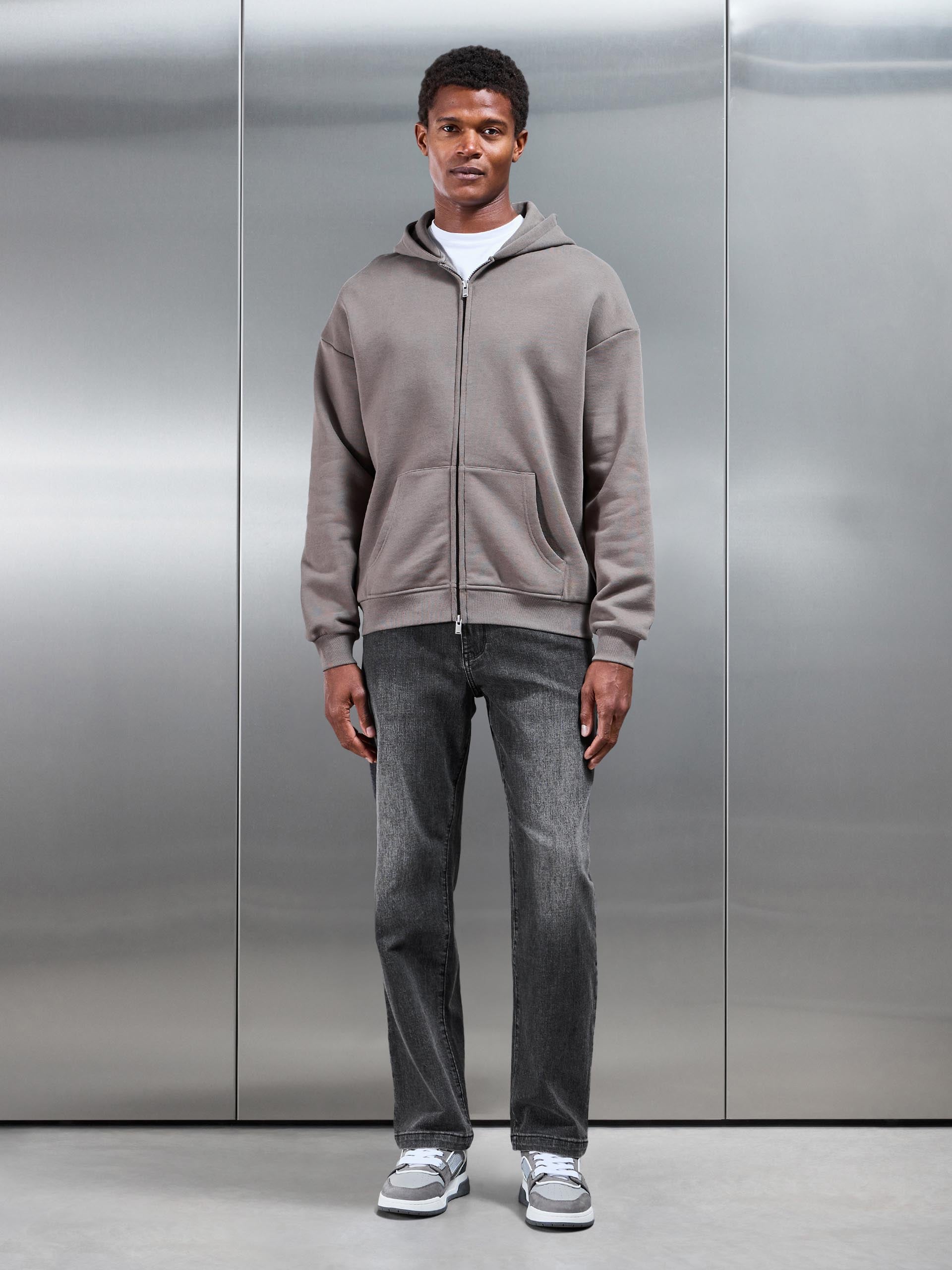 Mens Relaxed Fit Denim Jeans in Grey Wash