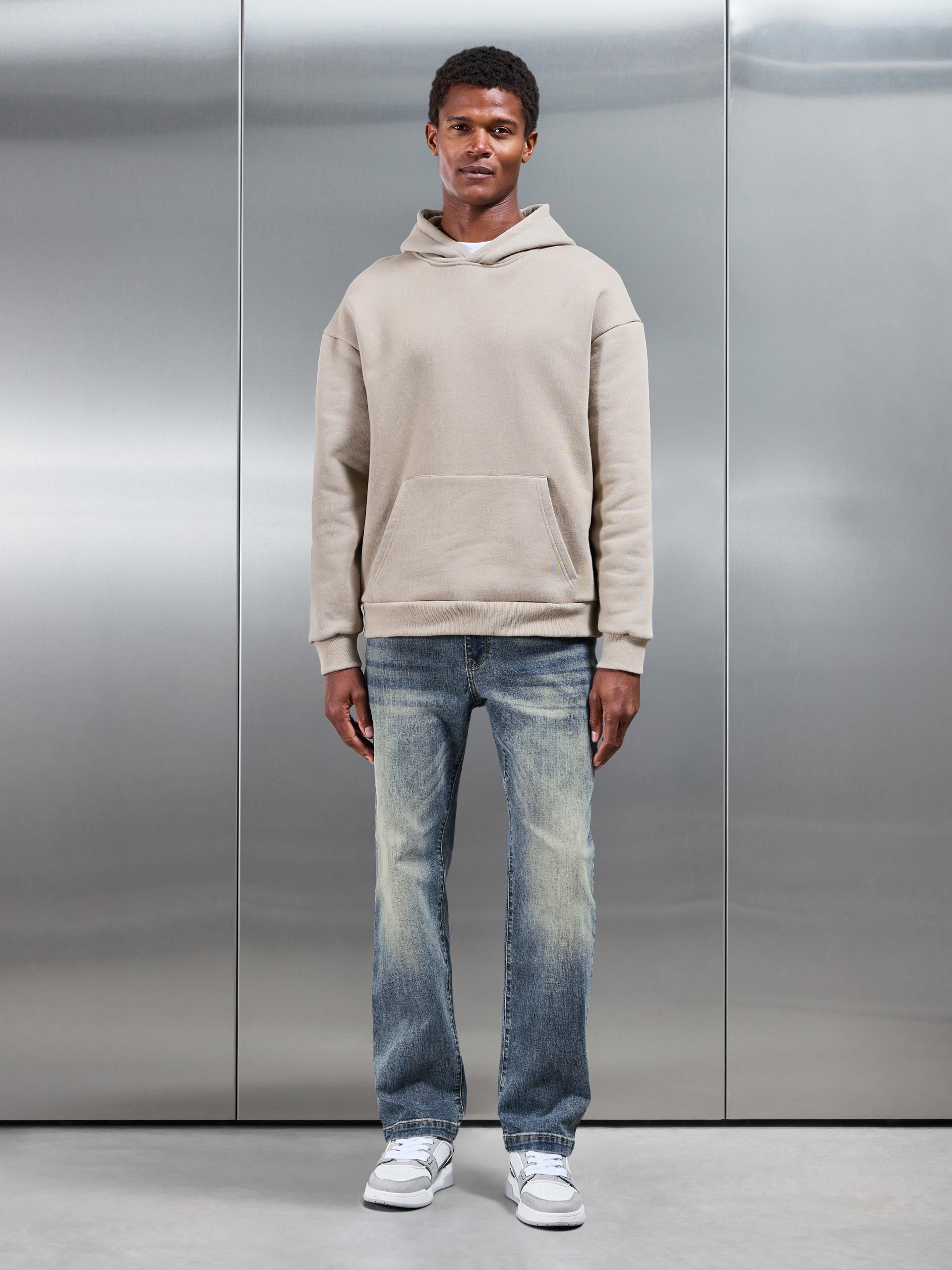 Mens Relaxed Fit Denim Jeans in Sand Wash