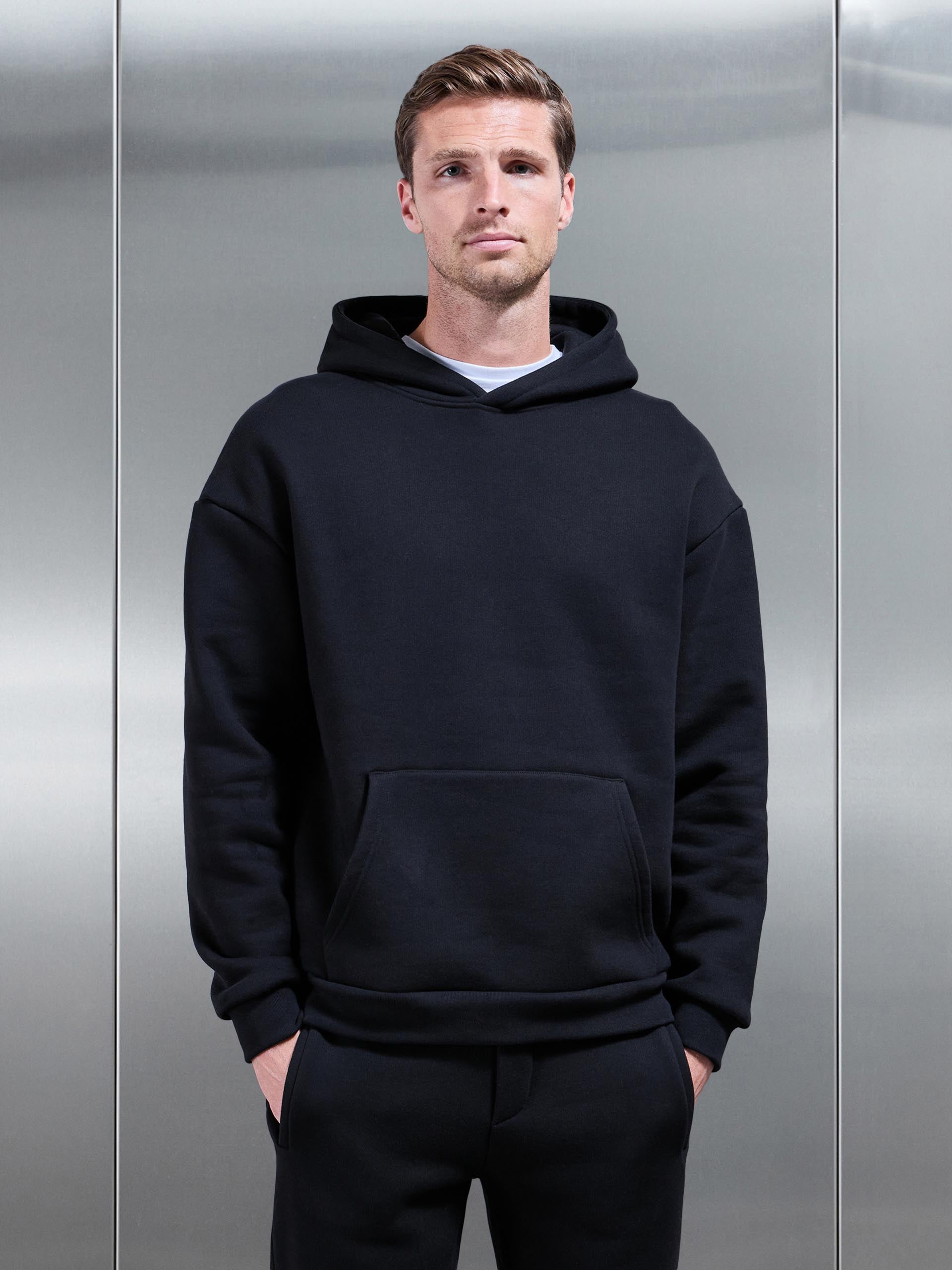 Mens Relaxed Fit Hoodie in Black