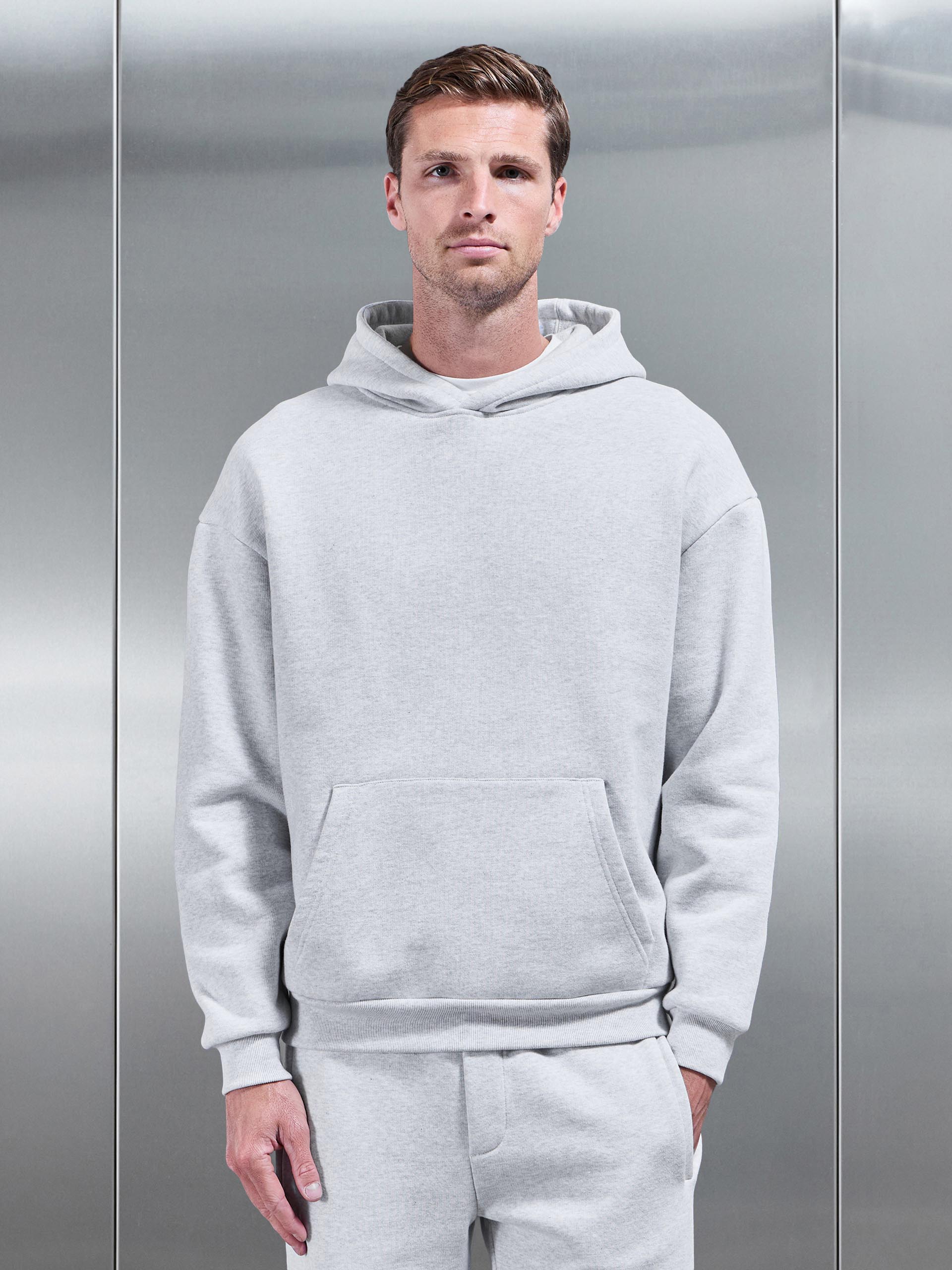 Mens Relaxed Fit Hoodie in Marl Grey
