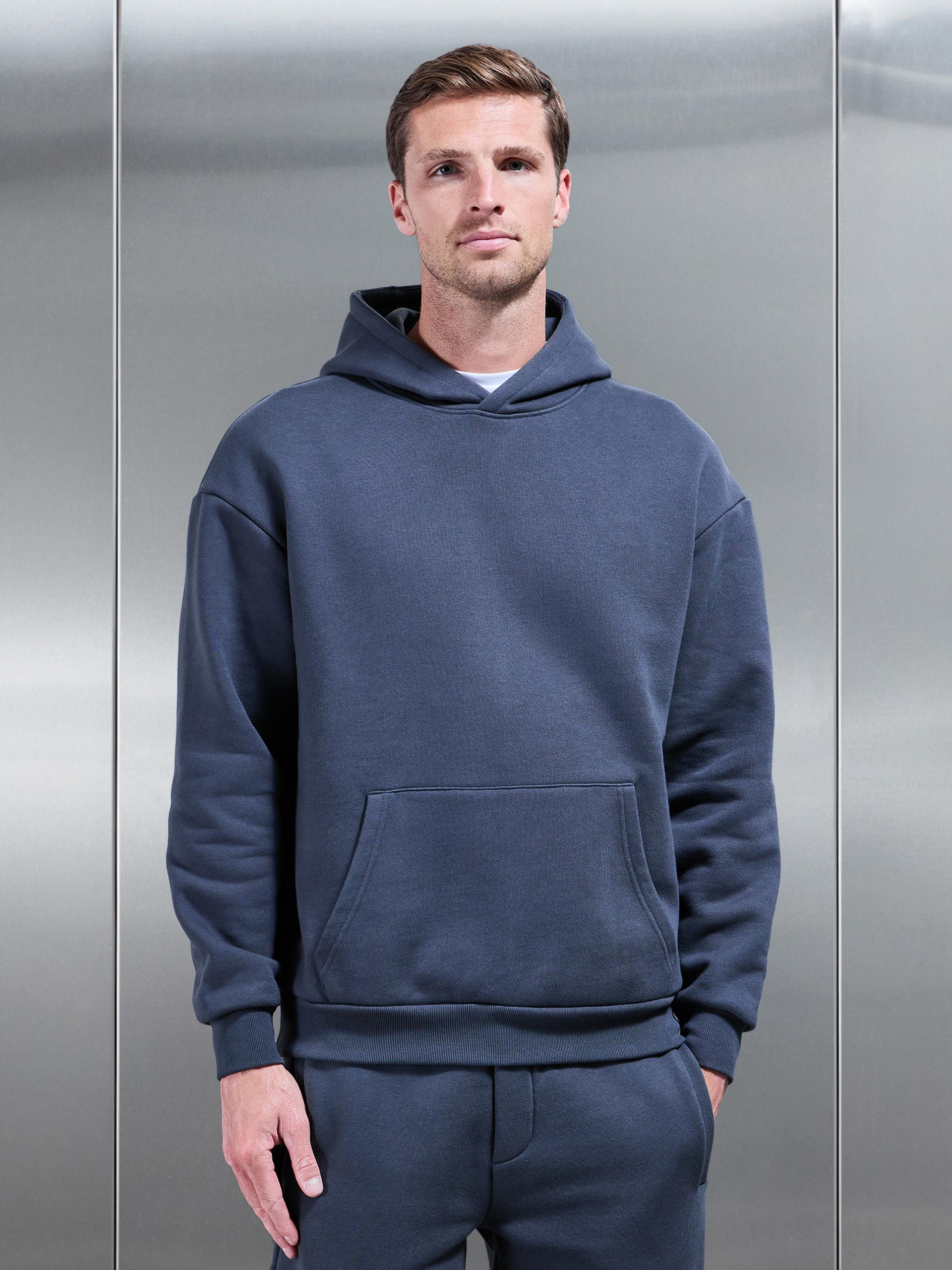 Mens Relaxed Fit Hoodie in Slate Blue