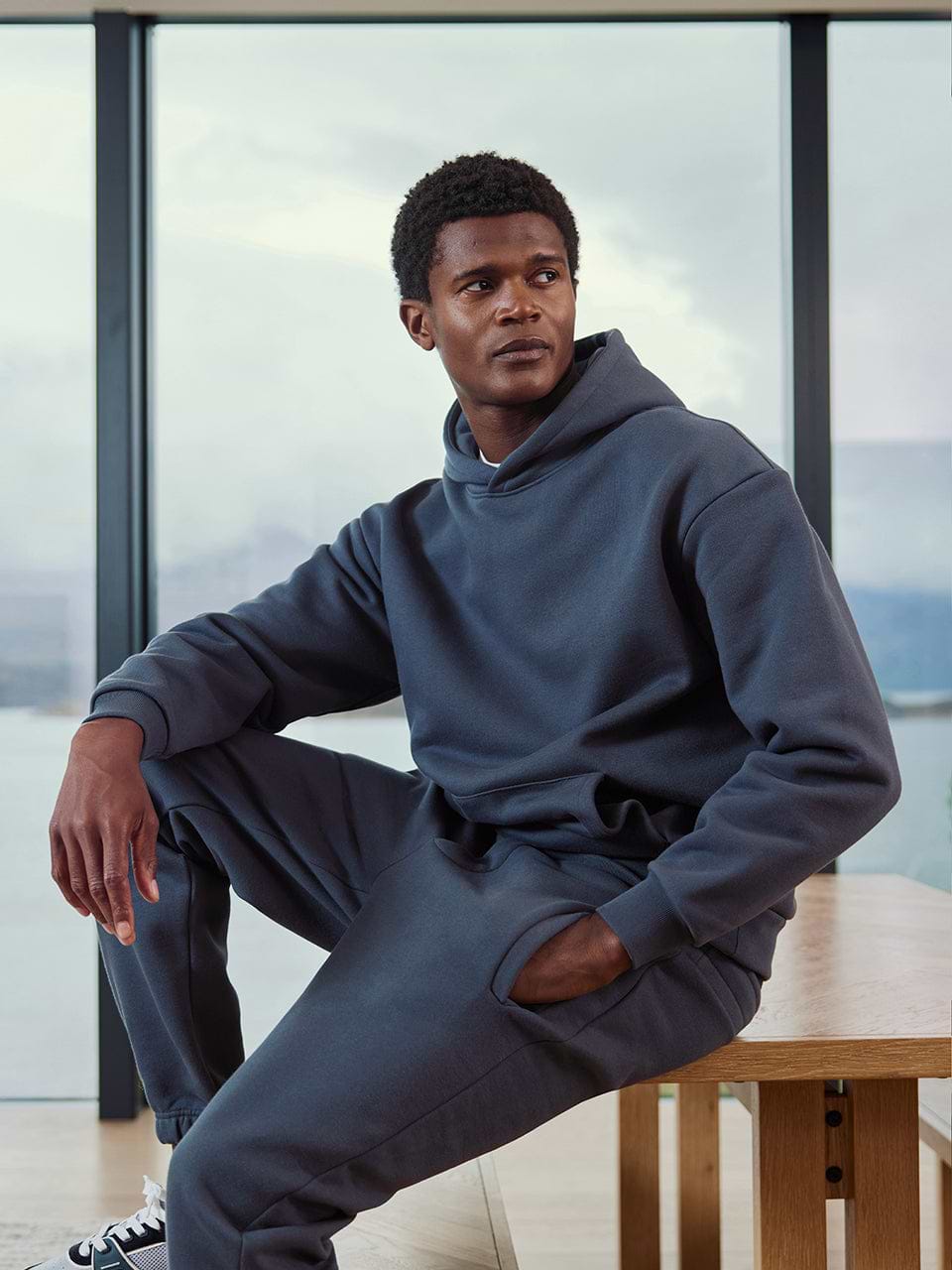 Mens Relaxed Fit Hoodie in Slate Blue