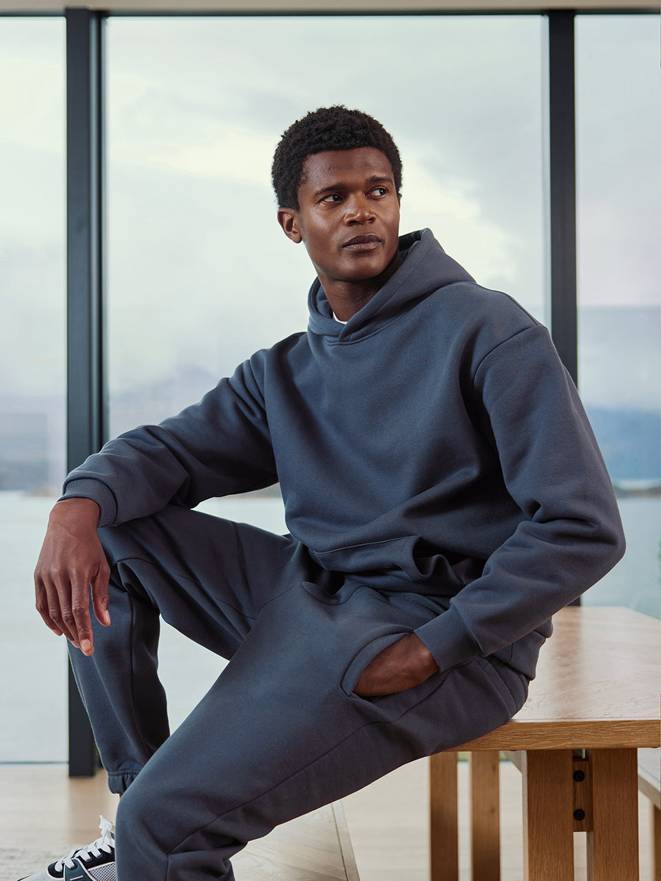 Mens Relaxed Fit Hoodie in Slate Blue