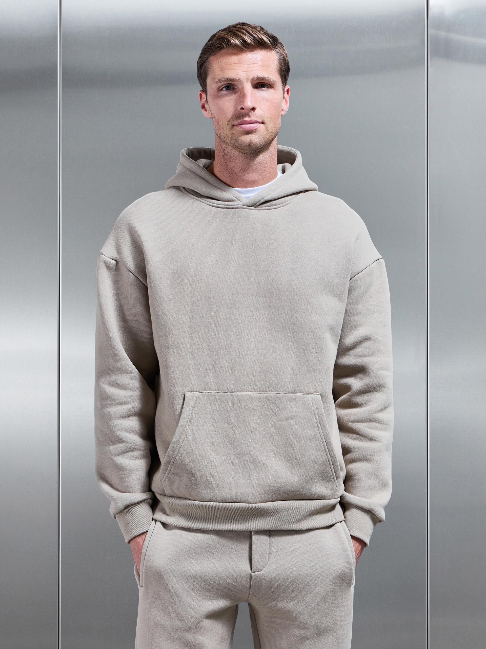 Mens Relaxed Fit Hoodie in Stone