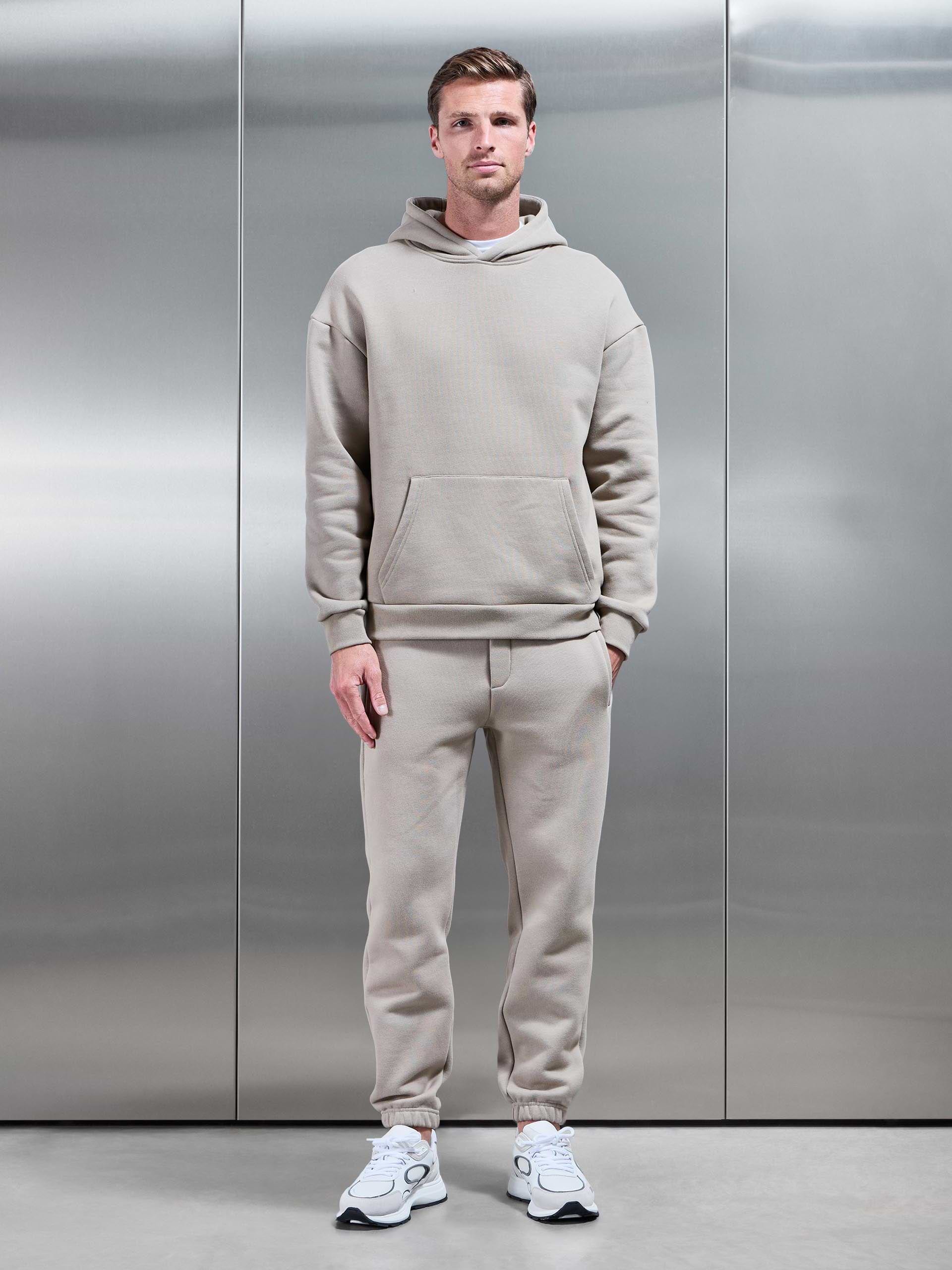 Mens Relaxed Fit Hoodie in Stone