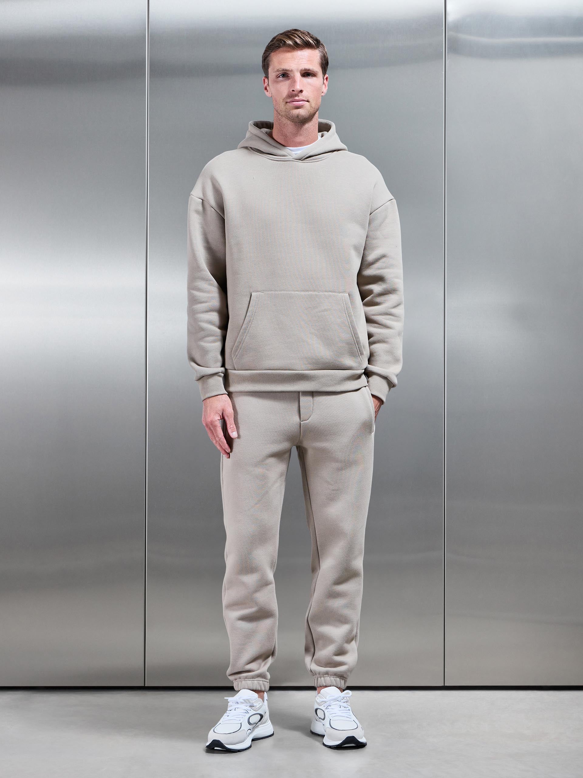 Mens Relaxed Fit Hoodie in Stone