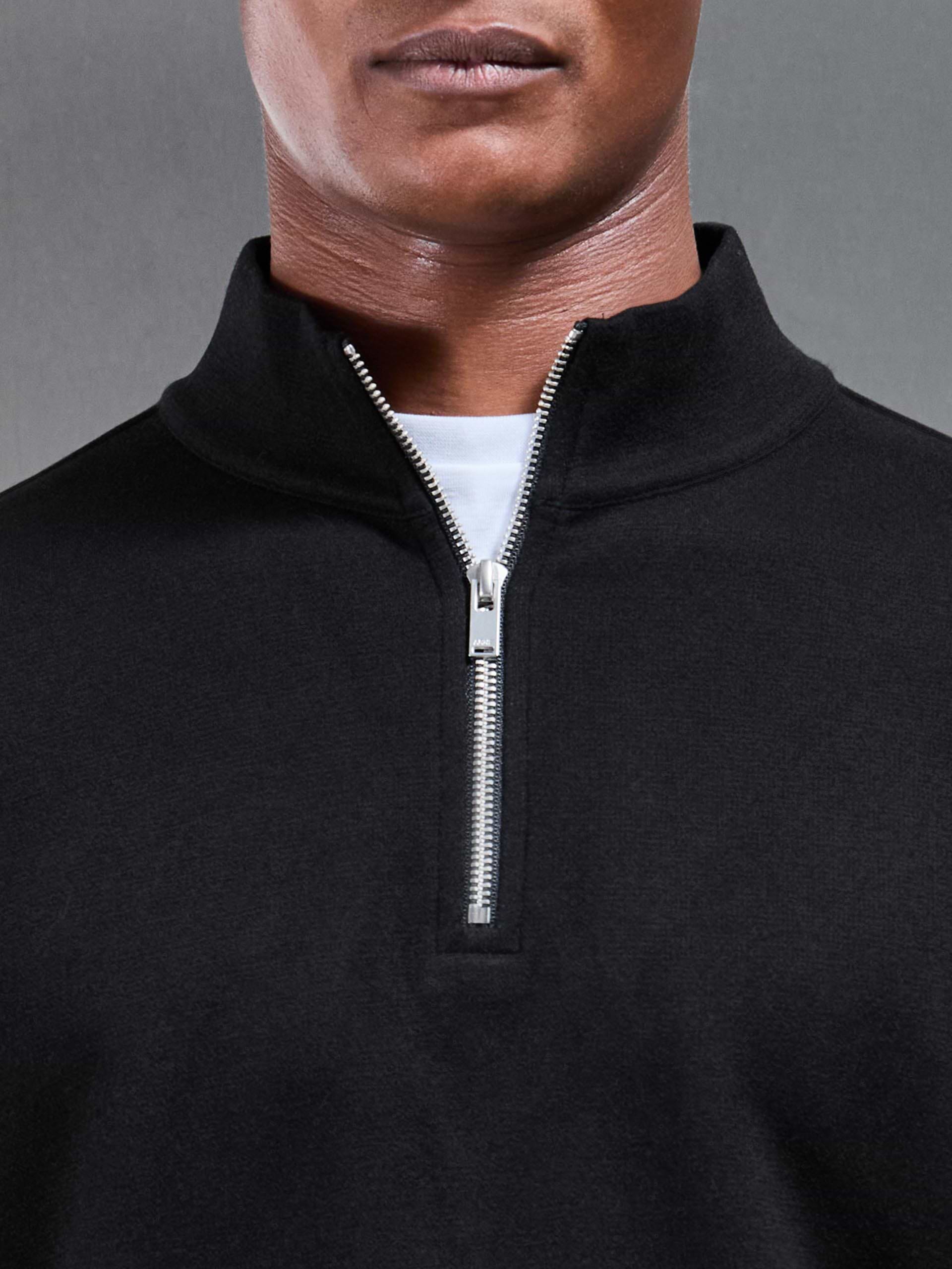 Relaxed Fit Knitted Half Zip in Black