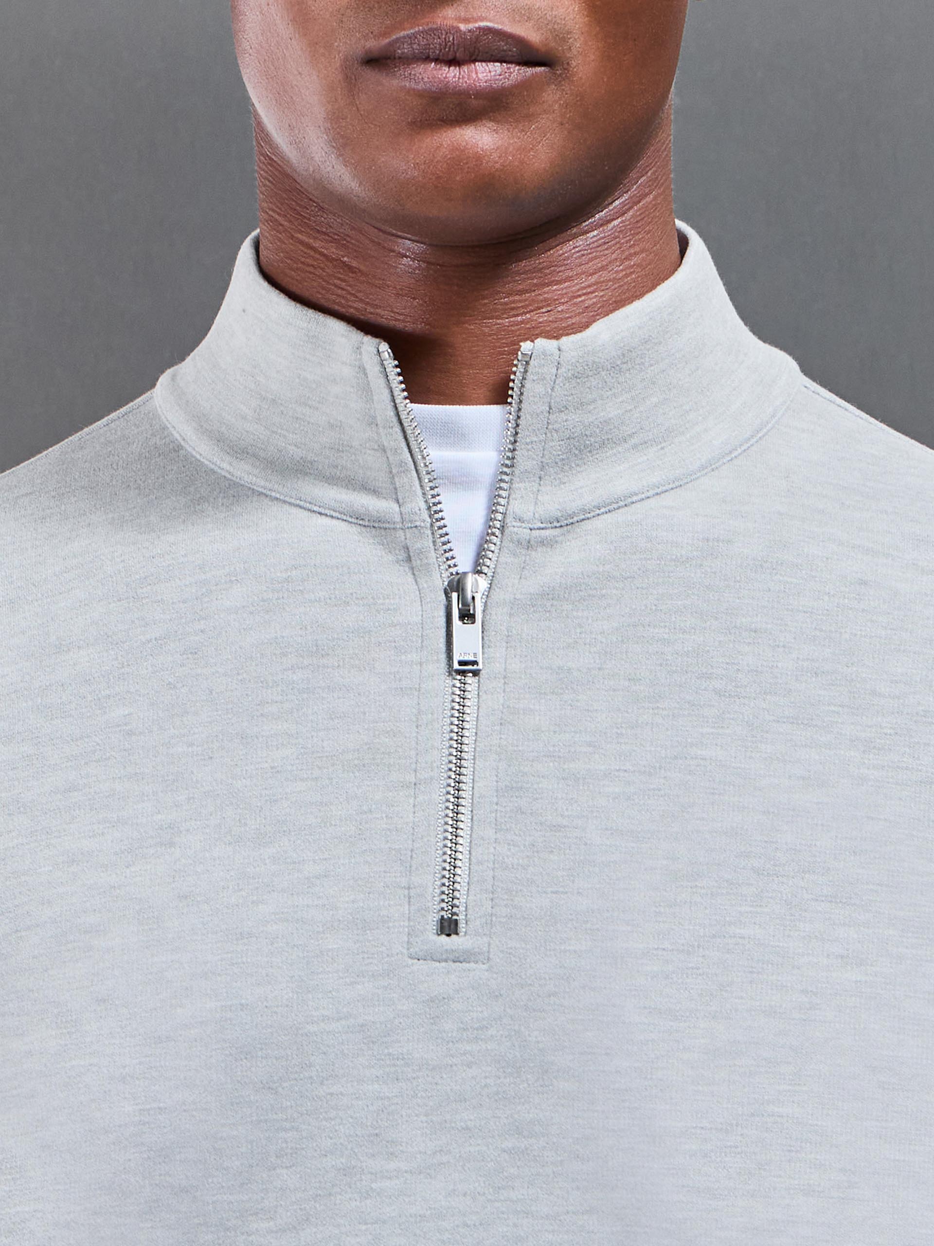 Mens Relaxed Fit Knitted Half Zip in Marl Grey