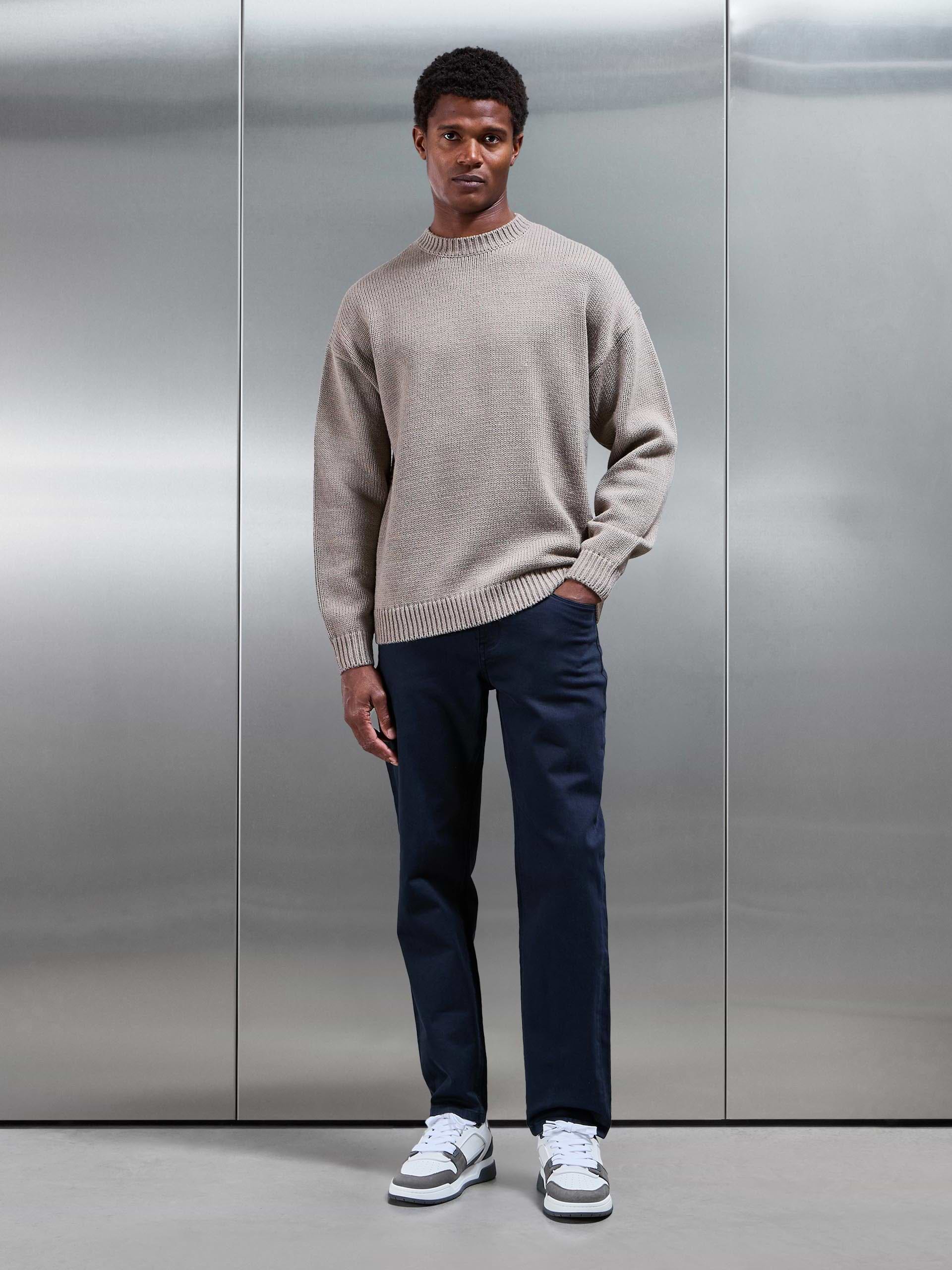 Relaxed Fit Knitted Sweatshirt in Beige Taupe