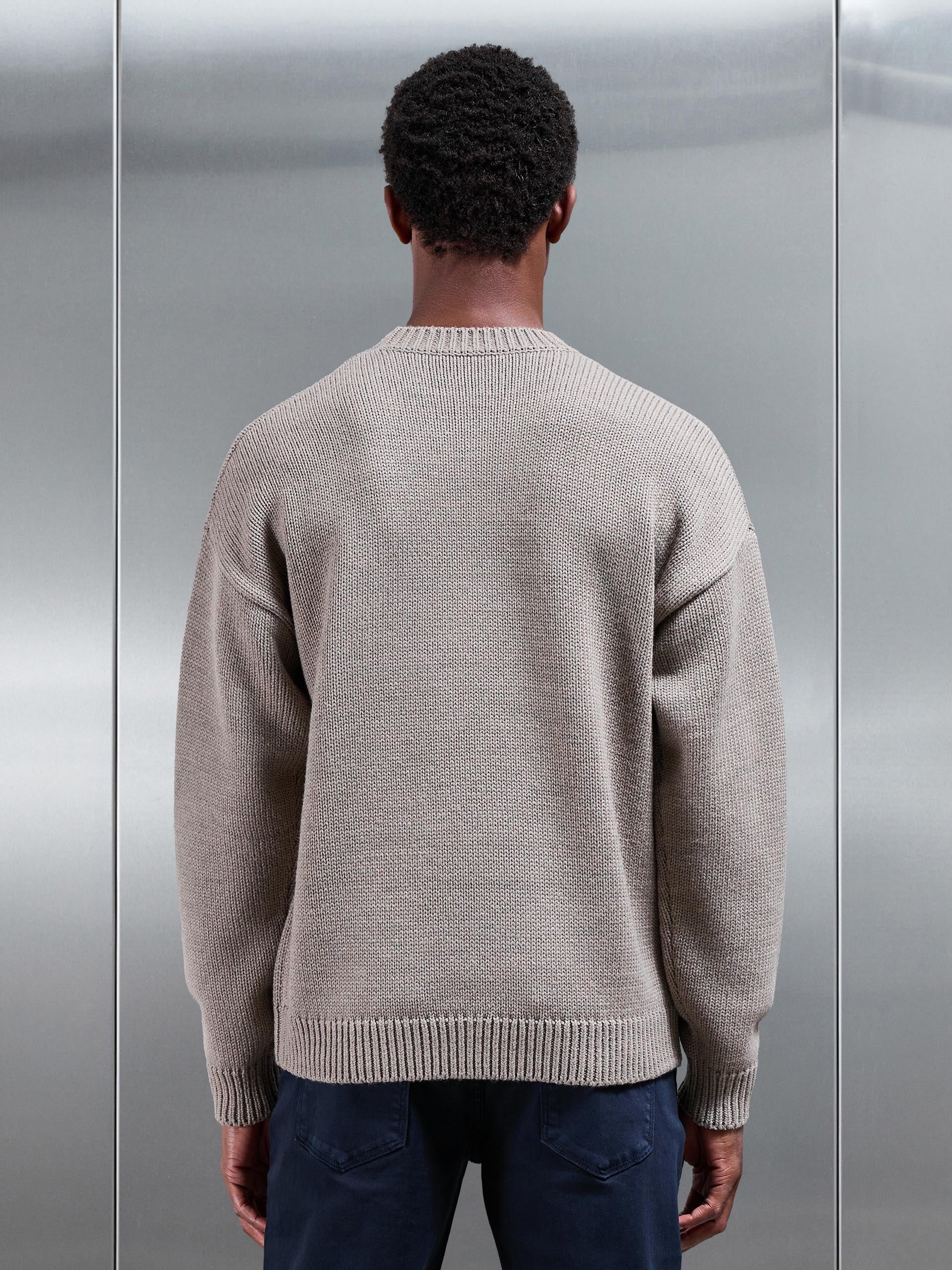 Mens Relaxed Fit Knitted Sweatshirt in Beige Taupe