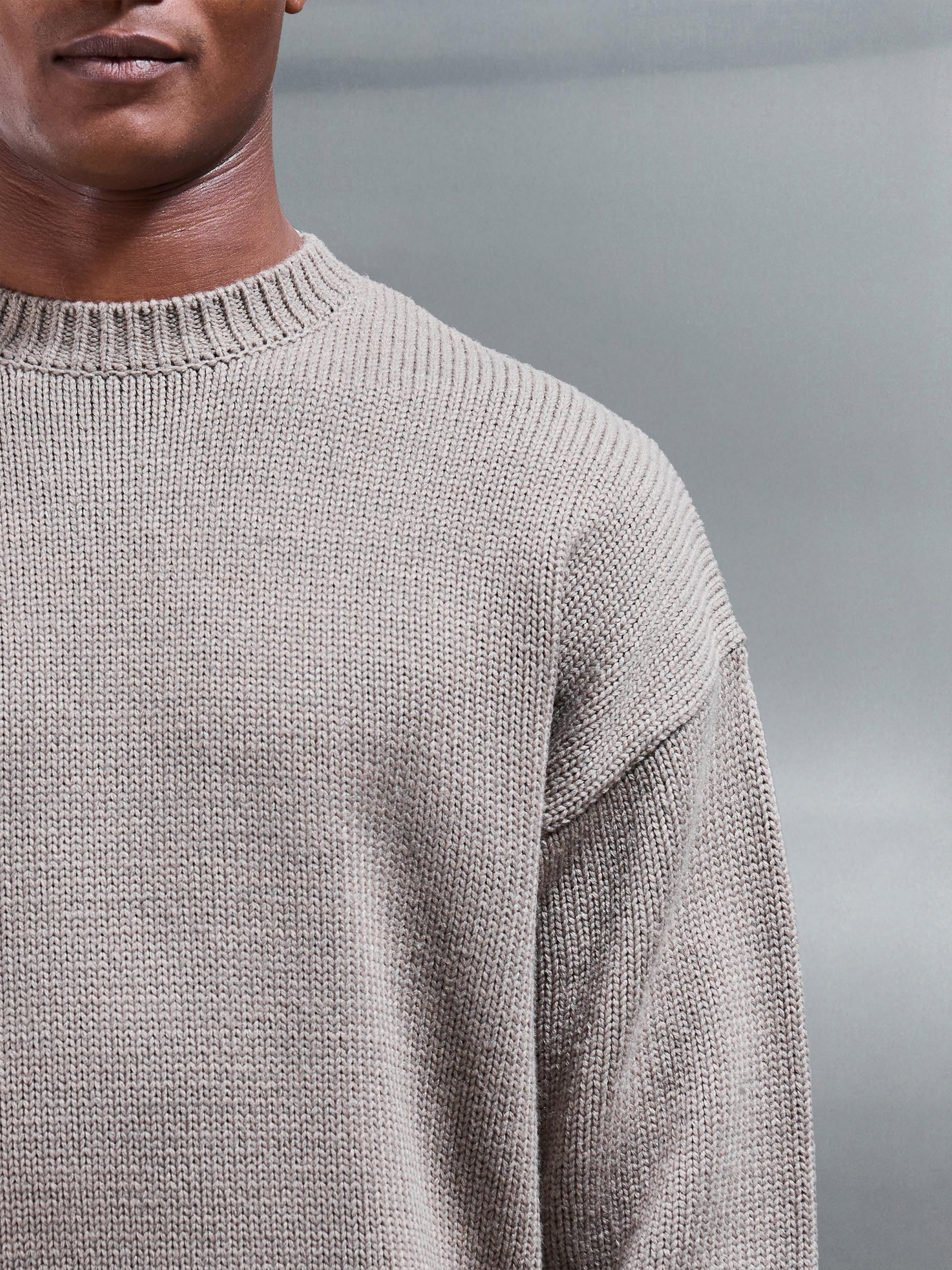 Mens Relaxed Fit Knitted Sweatshirt in Beige Taupe