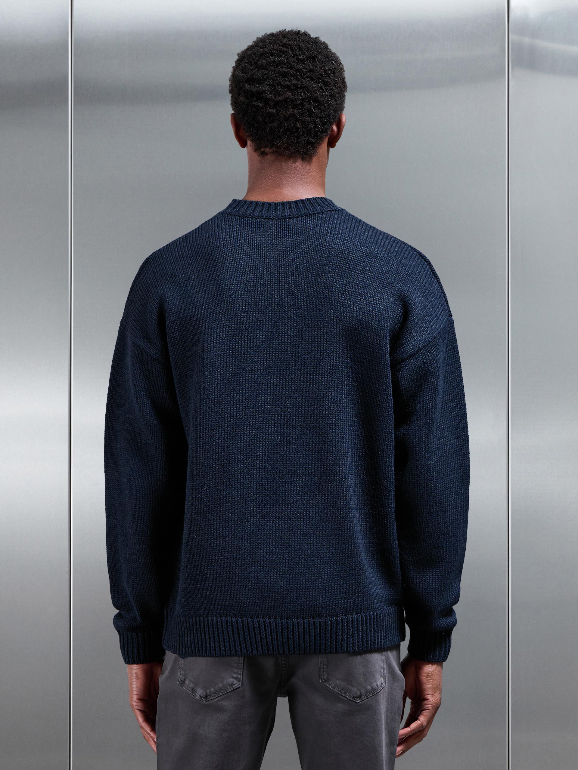 Mens Relaxed Fit Knitted Sweatshirt in Navy