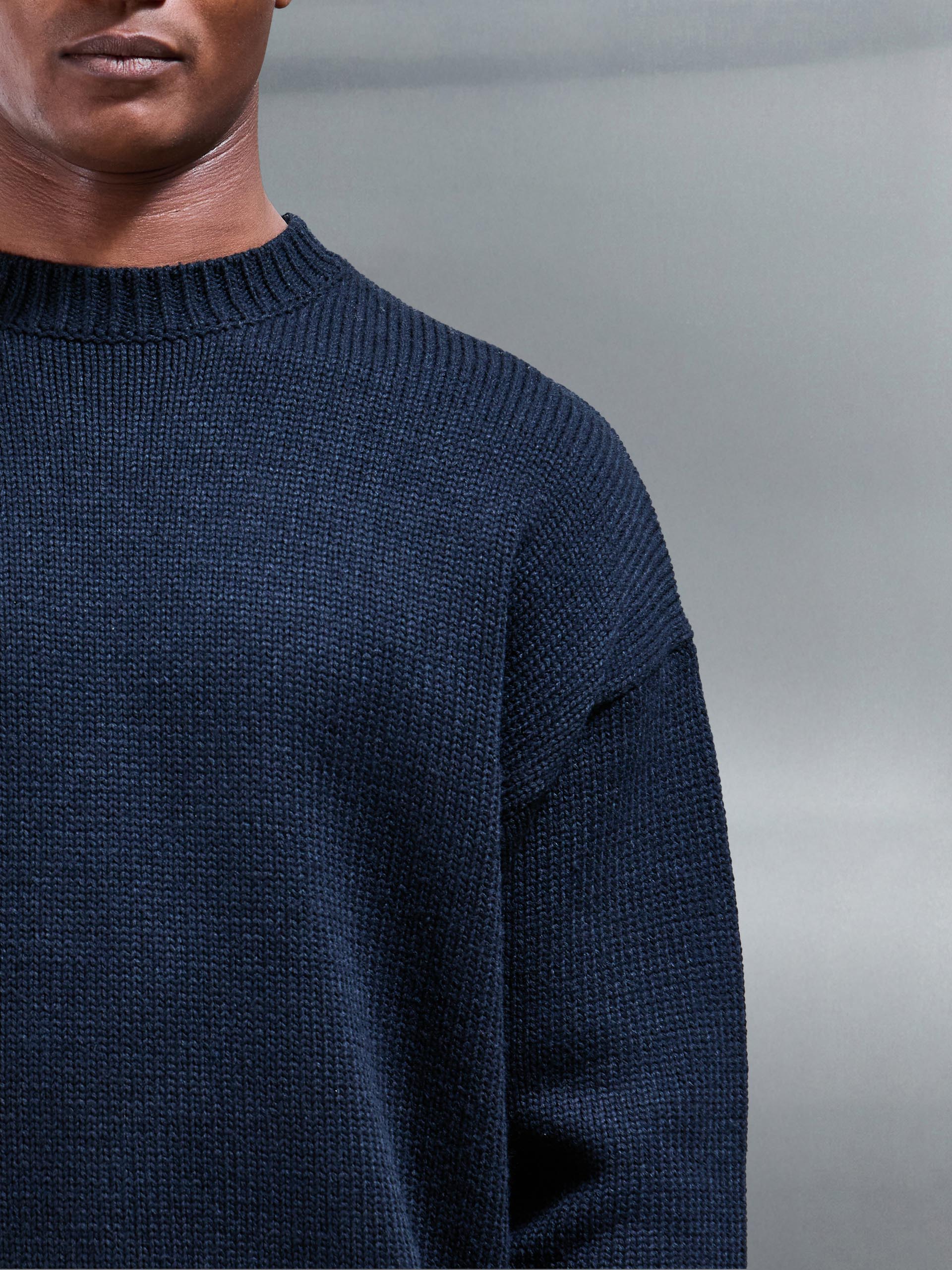 Mens Relaxed Fit Knitted Sweatshirt in Navy