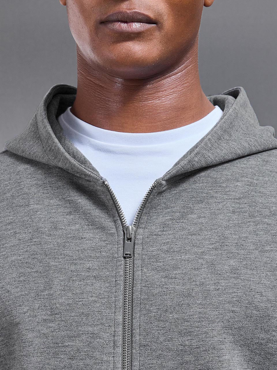 Relaxed Fit Knitted Zip Through Hoodie in Charcoal Marl