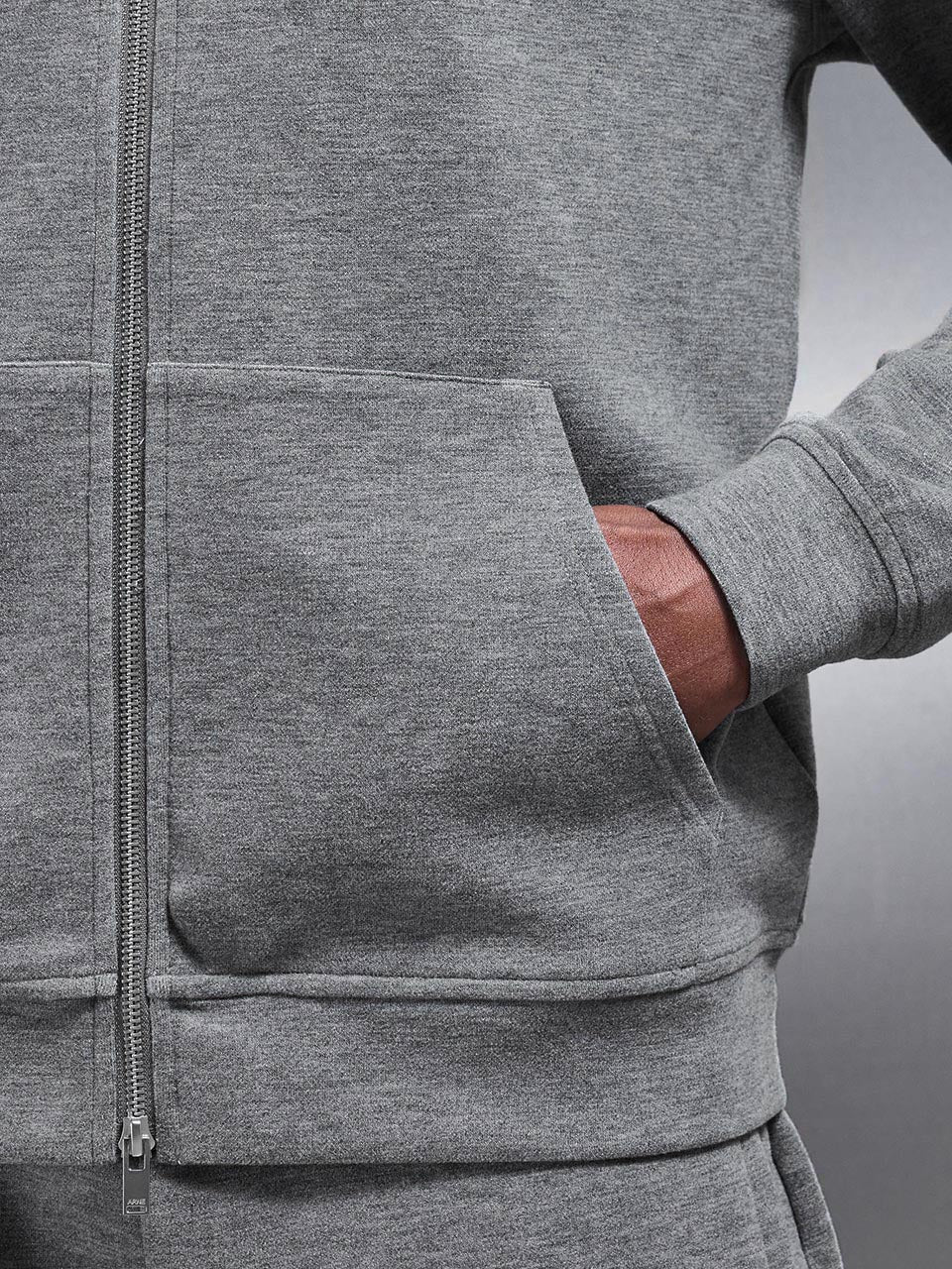 Relaxed Fit Knitted Zip Through Hoodie in Charcoal Marl