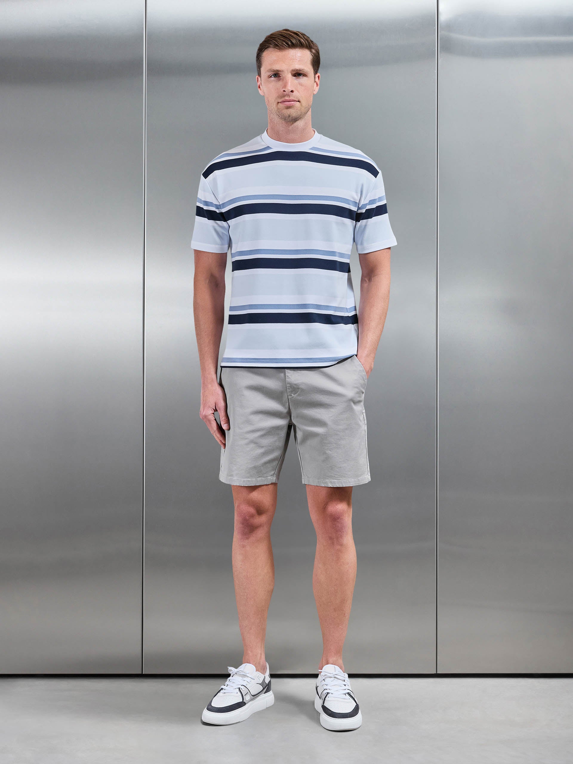 Mens Relaxed Fit Stripe T-Shirt in Blue