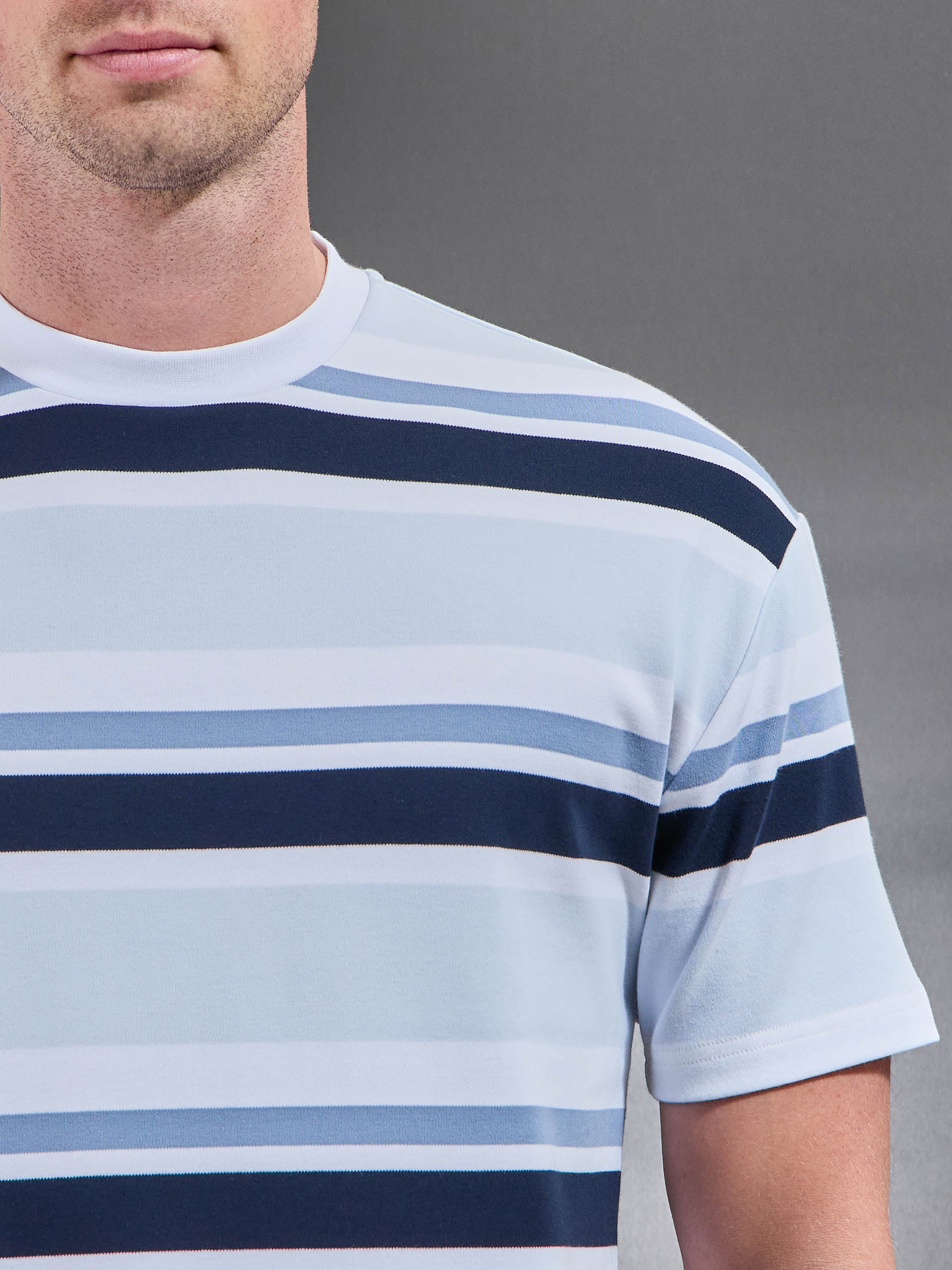 Mens Relaxed Fit Stripe T-Shirt in Blue