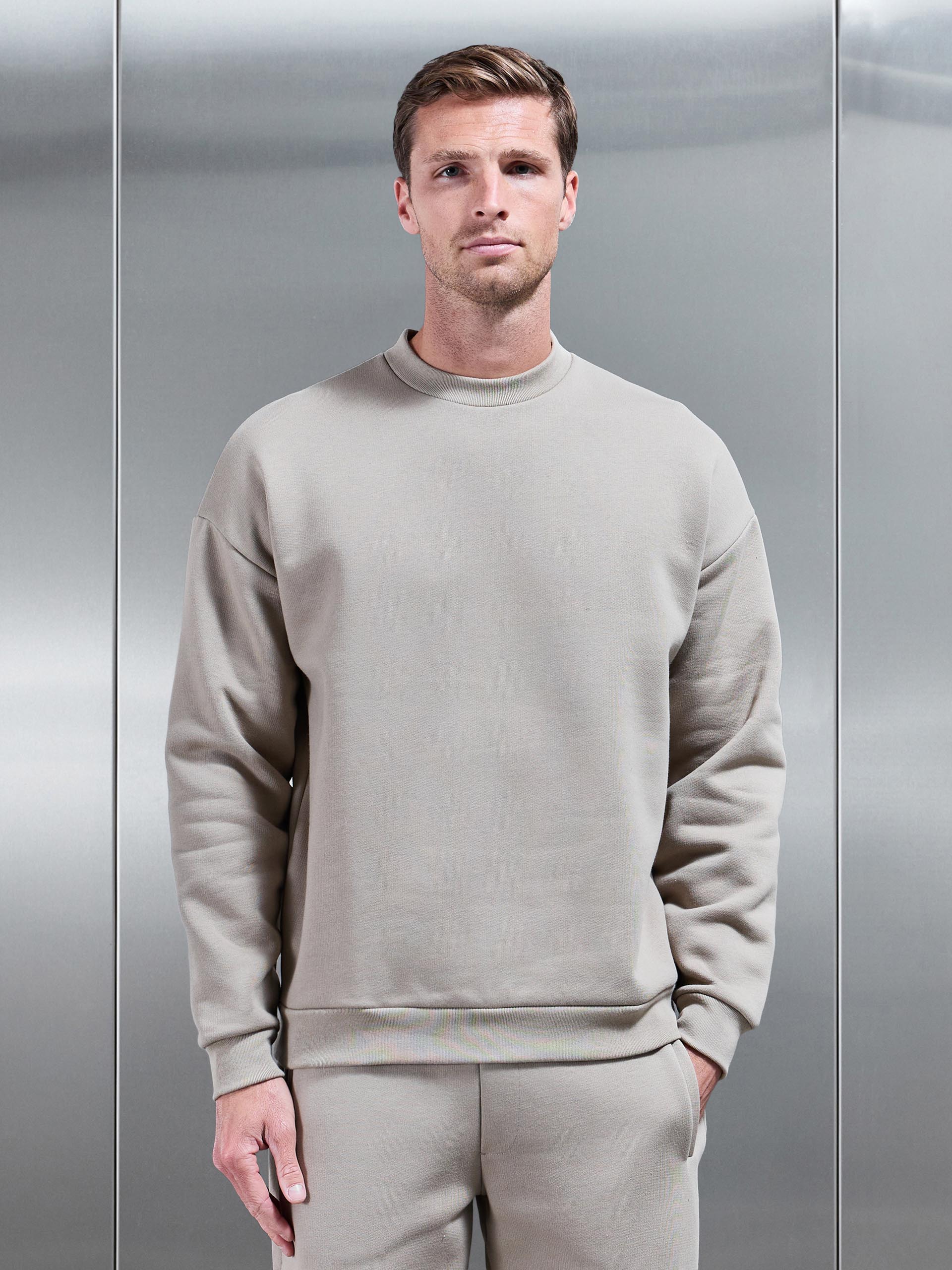 Mens Relaxed Fit Sweatshirt in Stone