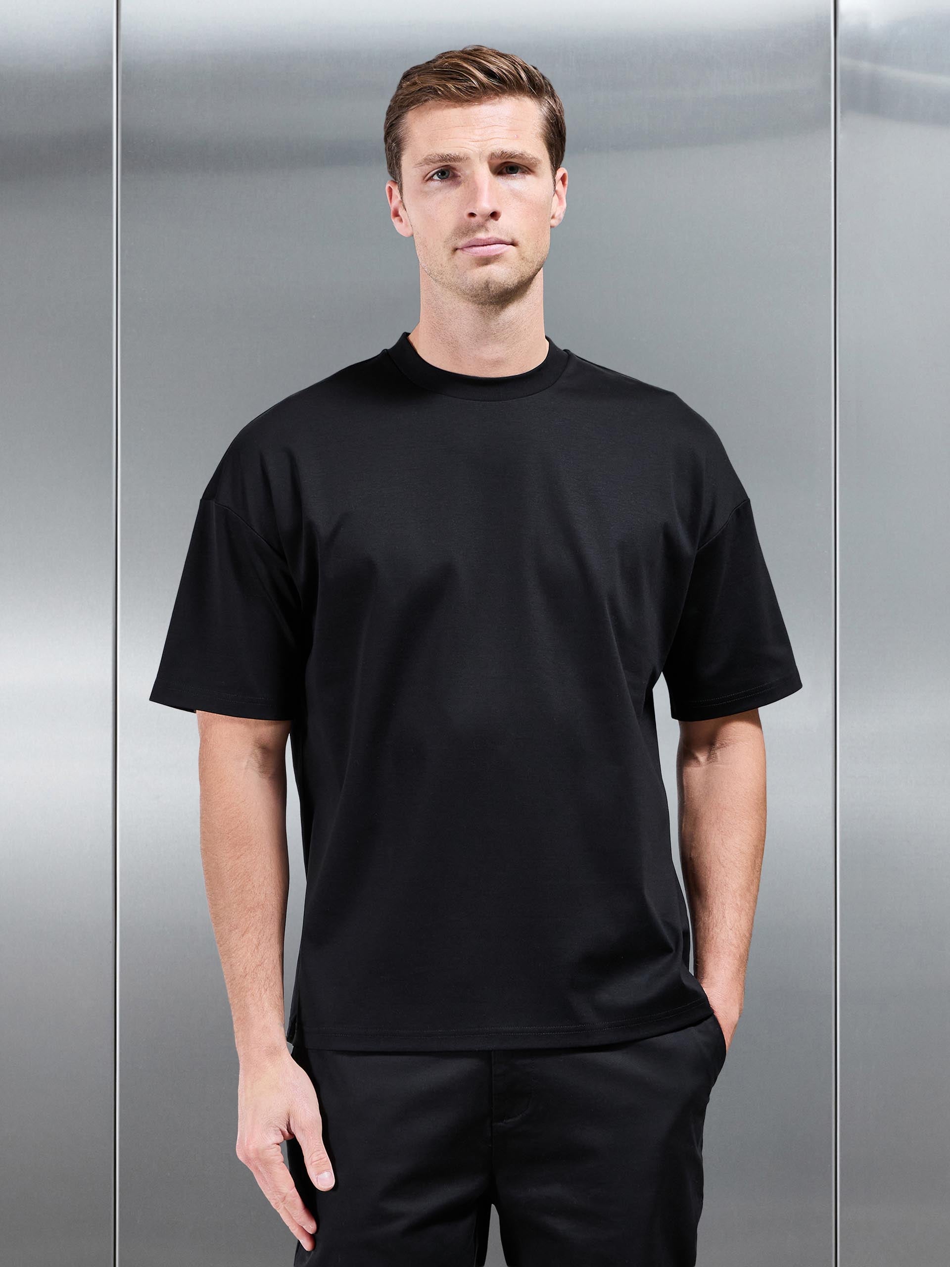 Mens Relaxed Mercerised Interlock T-Shirt in Black