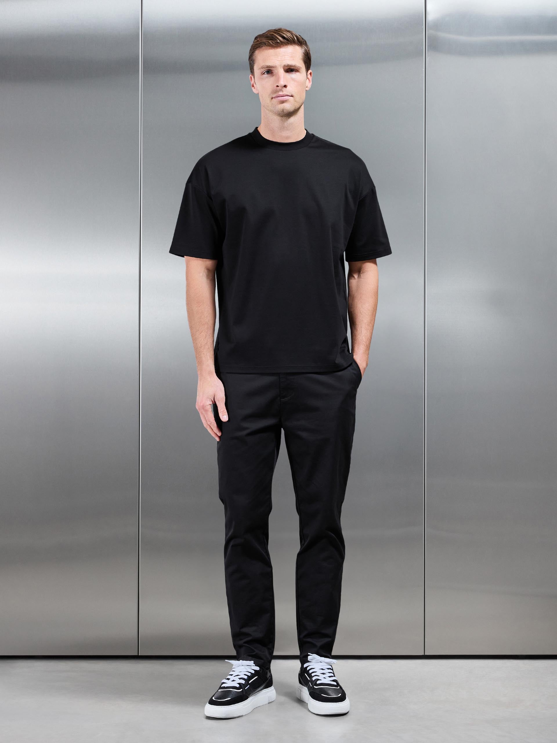 Mens Relaxed Mercerised Interlock T-Shirt in Black