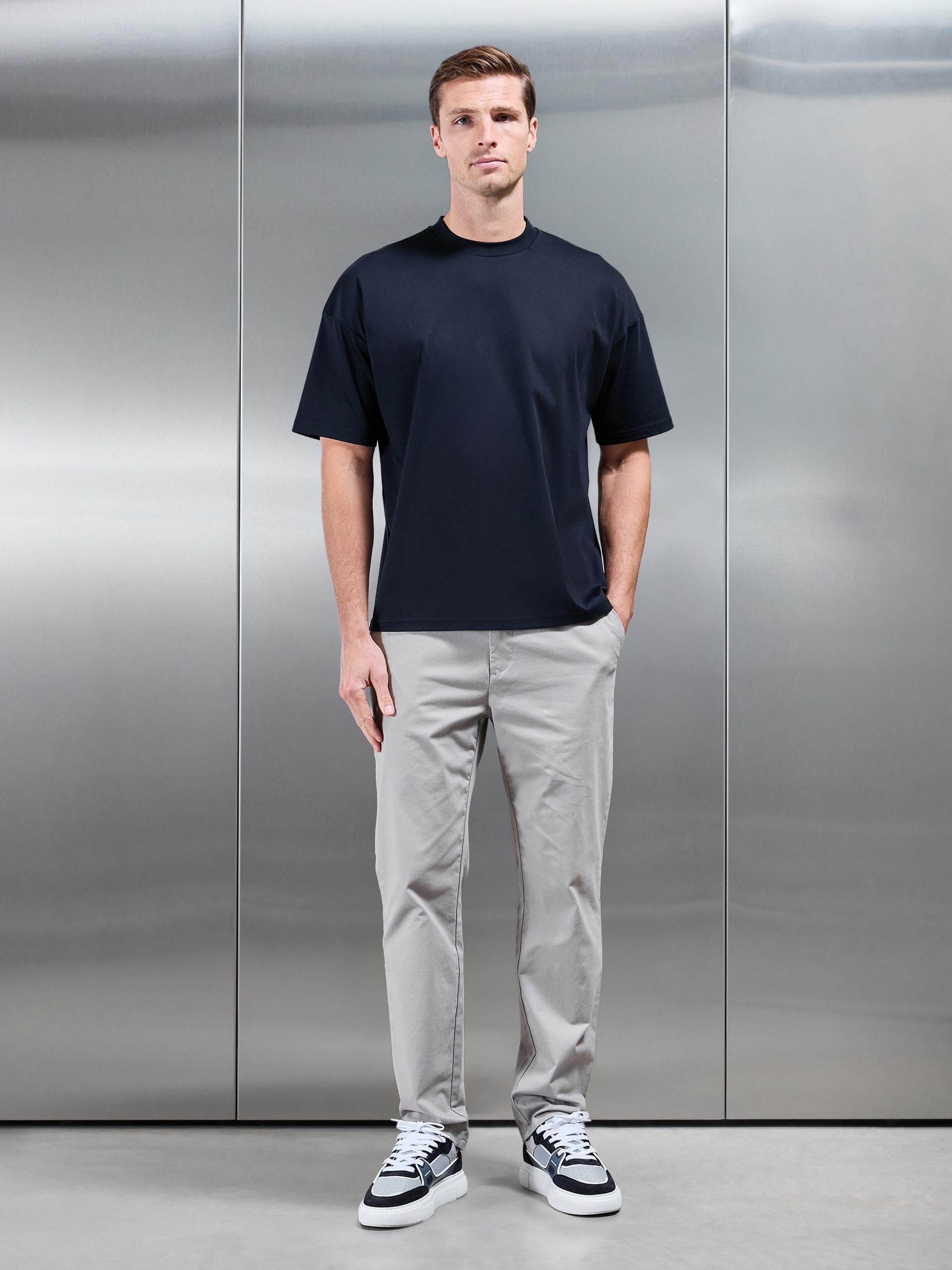Mens Relaxed Mercerised Interlock T-Shirt in Navy