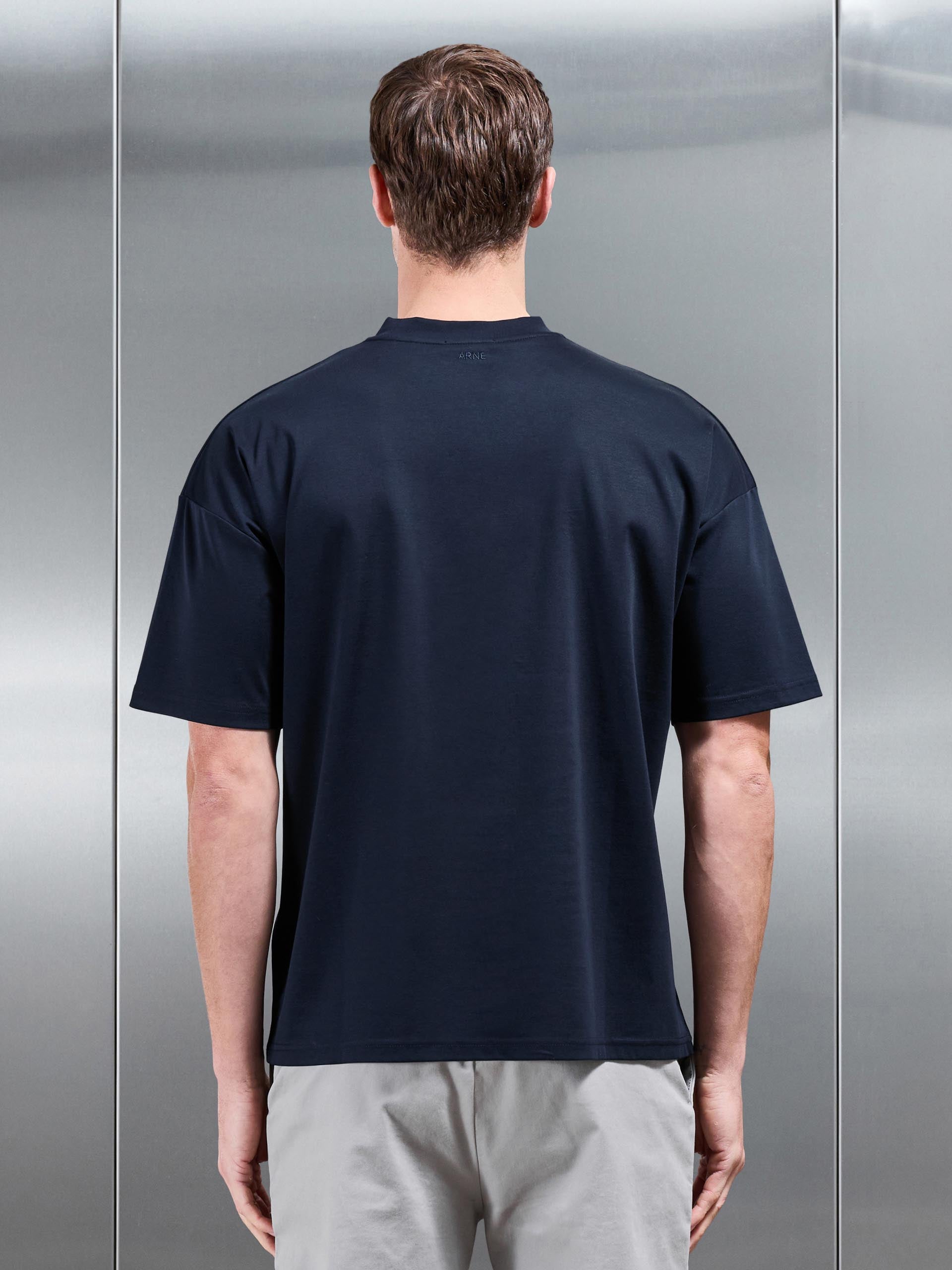 Mens Relaxed Mercerised Interlock T-Shirt in Navy
