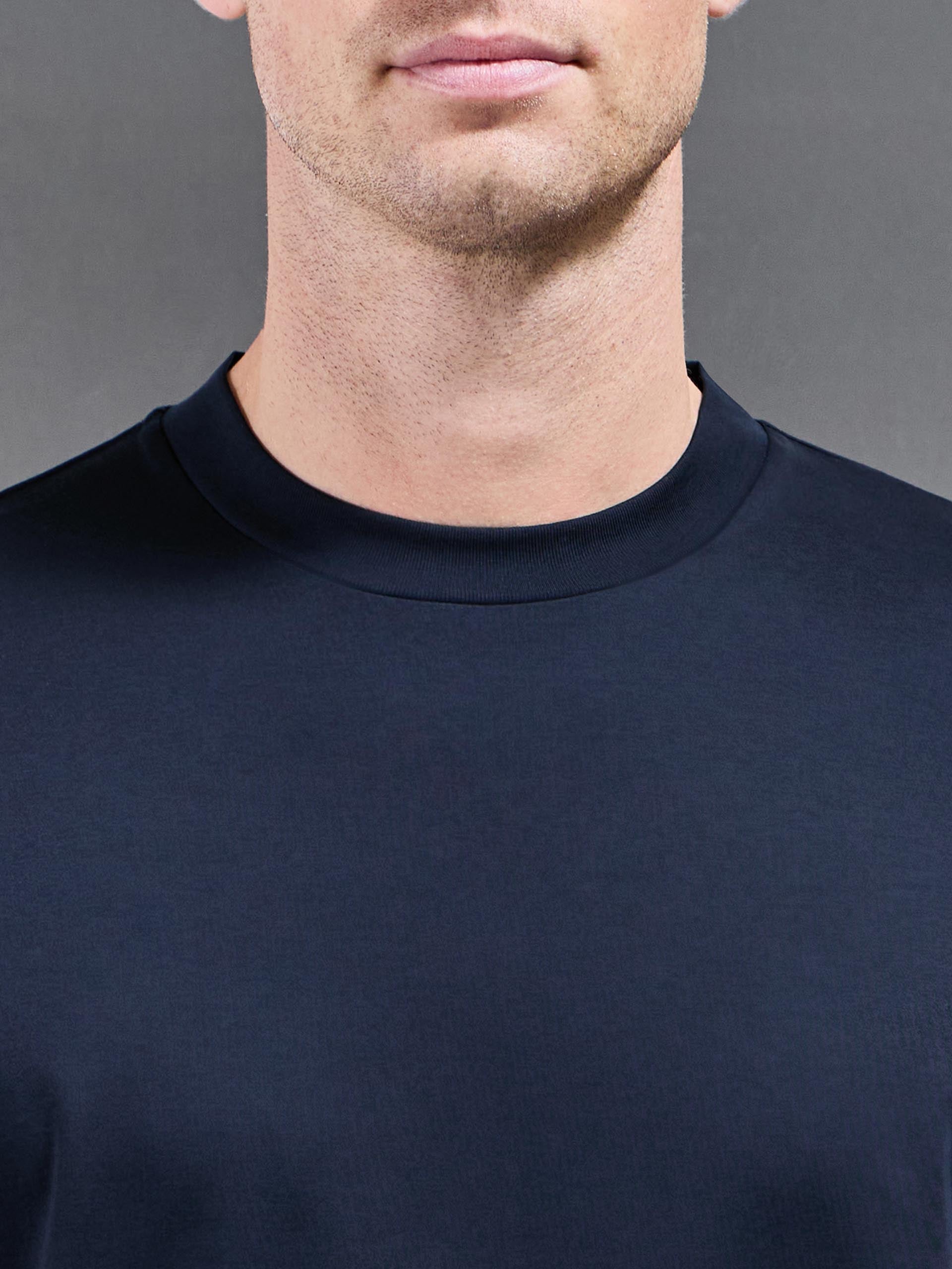 Mens Relaxed Mercerised Interlock T-Shirt in Navy