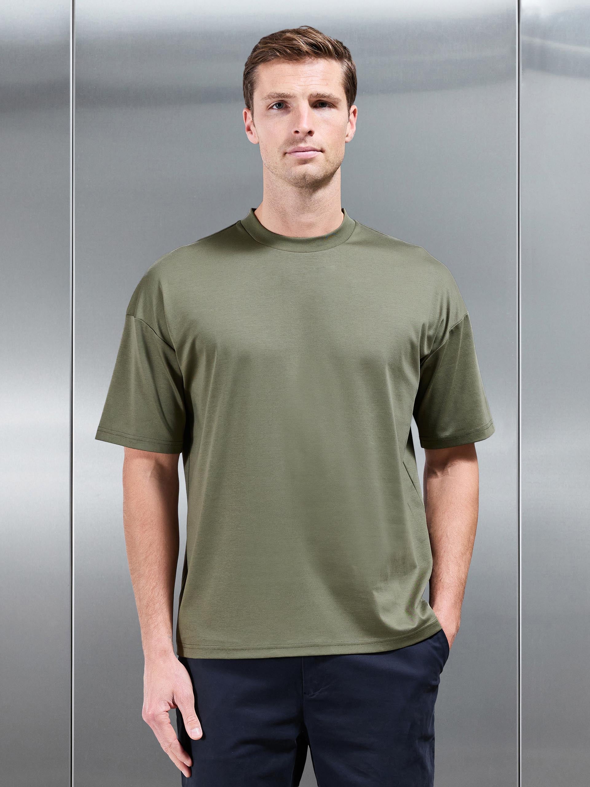 Mens Relaxed Mercerised Interlock T-Shirt in Sage
