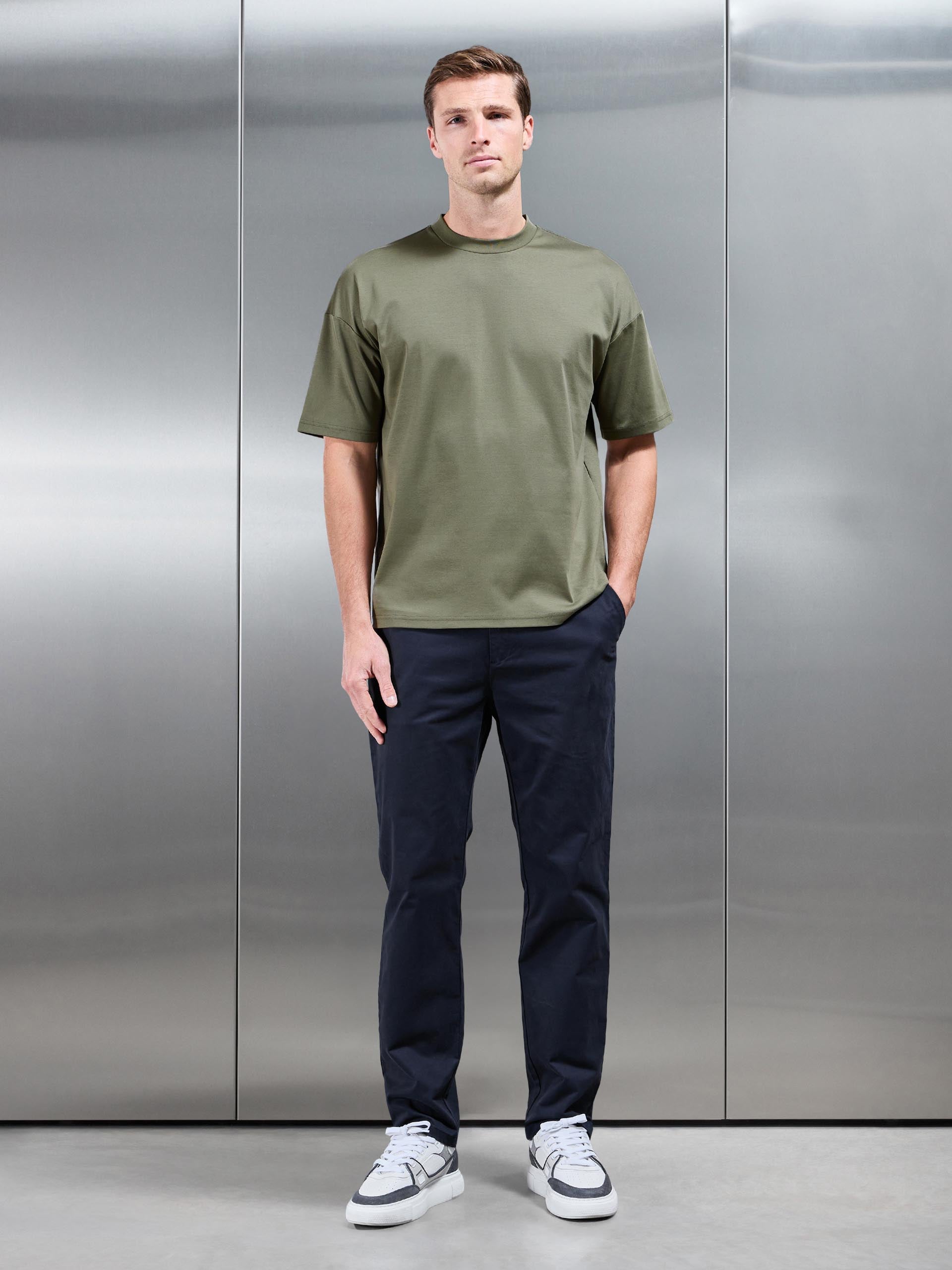 Mens Relaxed Mercerised Interlock T-Shirt in Sage